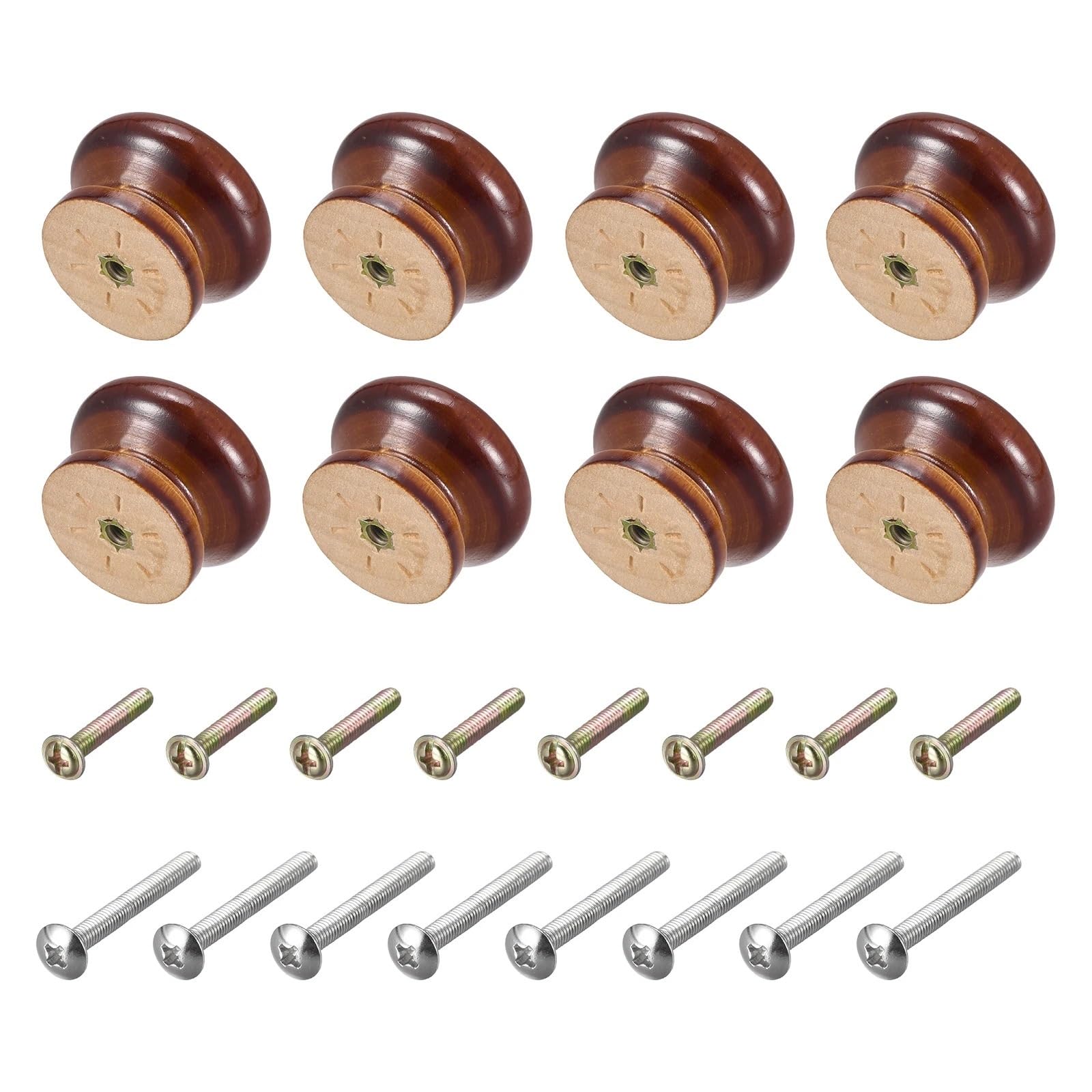 LADFRTYU Wooden Handles 8Pcs Round Wooden Cabinet Knobs Wood Cupboard Furniture Drawer Pulls Handles with Screws for Wardrobe Dresser Closet(8pcs 33x23mm)