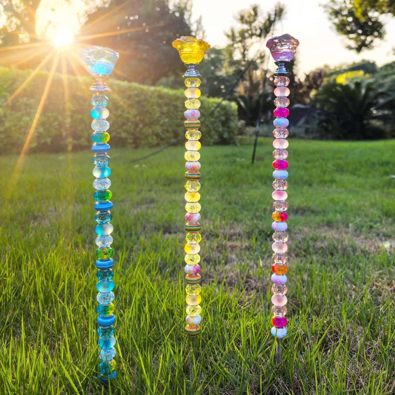 255Pcs Fairy Garden Accessories Outdoor Kit for Different Holidays, Fairy Wand Garden Stake Beads Kits with Large Hole Beads and Crystal Flowers, Beaded Garden Stake Kit (Crystal Flower) - Image 4