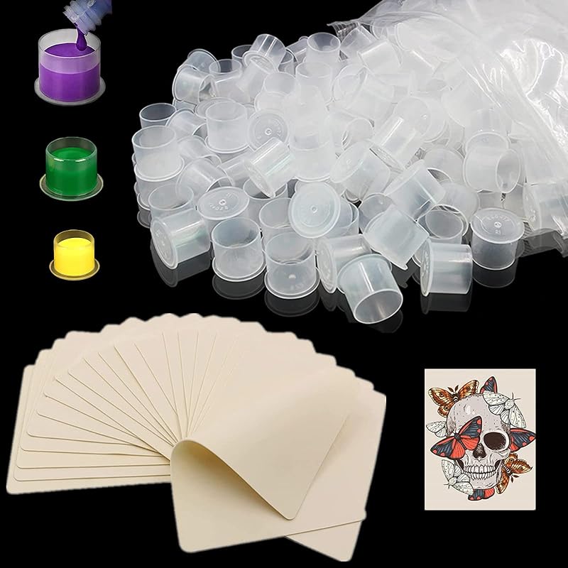 Yuelong Kit com 10 peles sintéticas para prática de tatuagem e 300 batoques para tinta em tamanhos variados