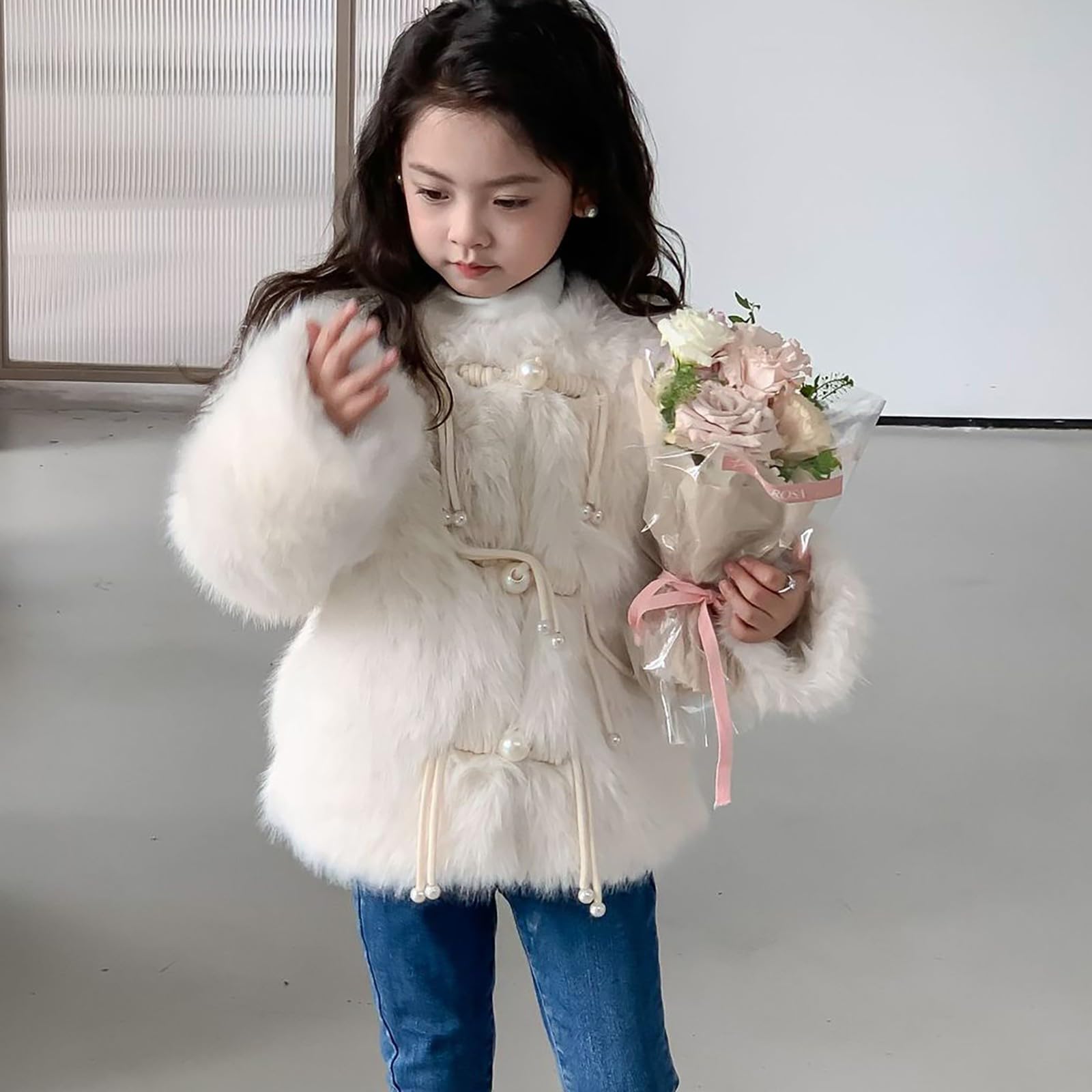 Generisch Niño Bebé Niños Niñas Suéter Chaqueta Peludo Invierno A Prueba de Viento Chaqueta Gruesa Chaqueta Caliente Ropa Exterior Abrigo Sudadera con Capucha Retro Mujer