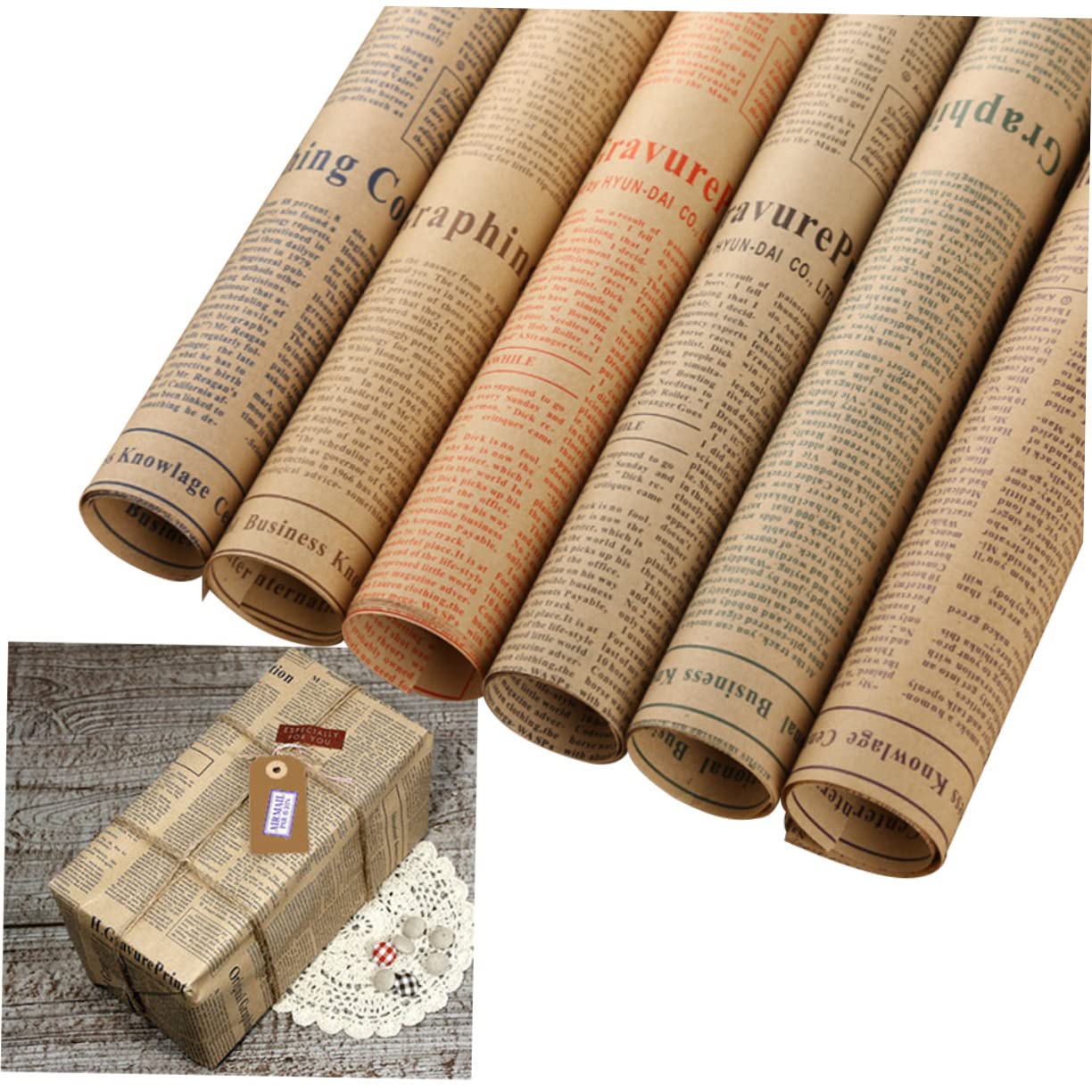STOBOK 50blätter Kraftpapier Geschenkpapier Vintage Papierverpackungen für Blumensträuße und Andere Anlässe Zeitungspapier Retro Stil Bastelprojekte Zufälliger Stil