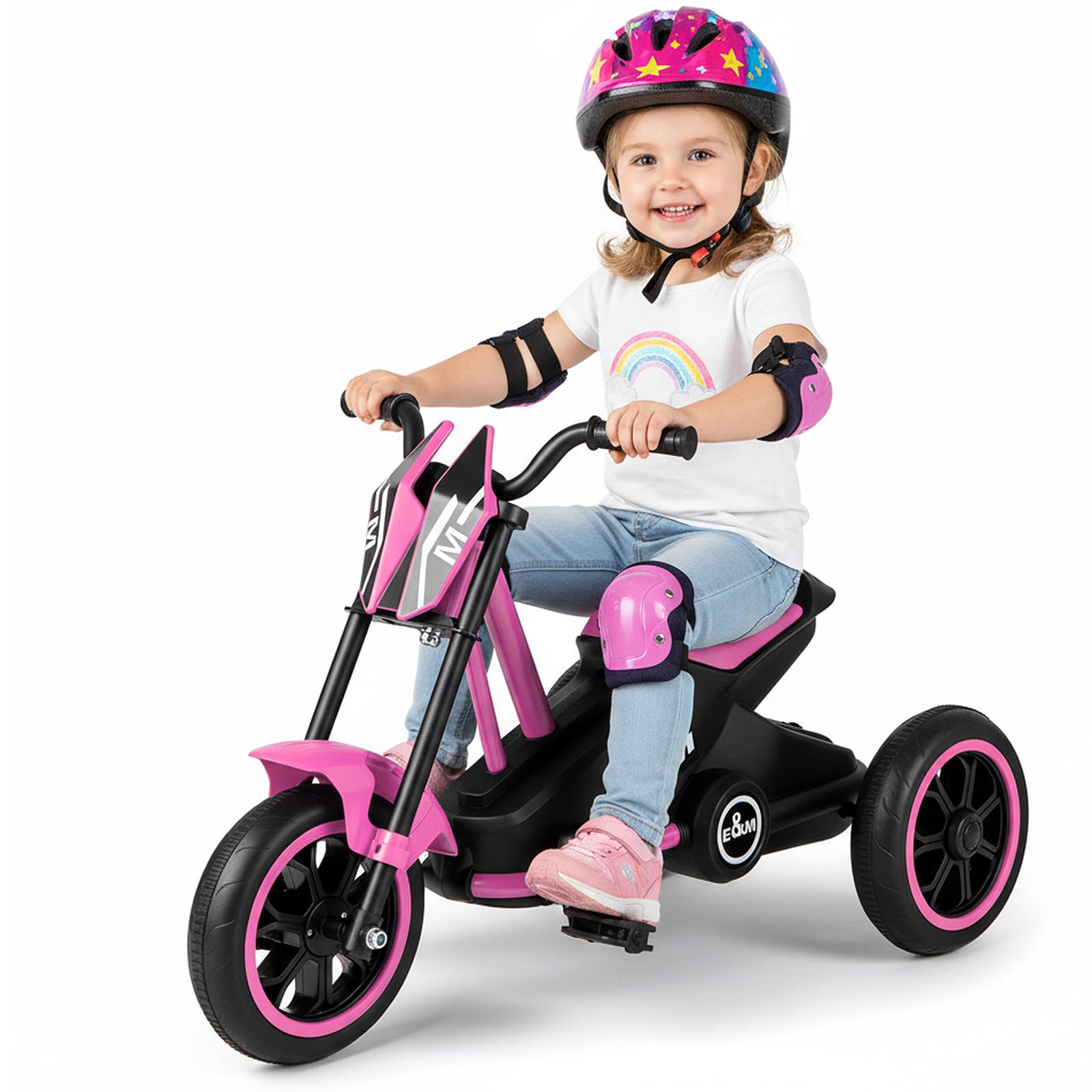 HONEY JOY Kids Motorcycle Pedal Car, Pedal Powered Toddler Tricycle with Easy-Grip Handles, Forward/Backward, Non-Slip Wheels, 3-Wheel Toddler Trike Ride On Toy, Gift for Boys &amp; Girls (Pink)