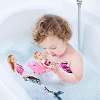 Vista 5 de Juego de muñeca de sirena, cambio de color, escala de cola de sirena, muñeca de princesa de moda de 12 pulgadas con delfín de sirena de 5 pulgadas