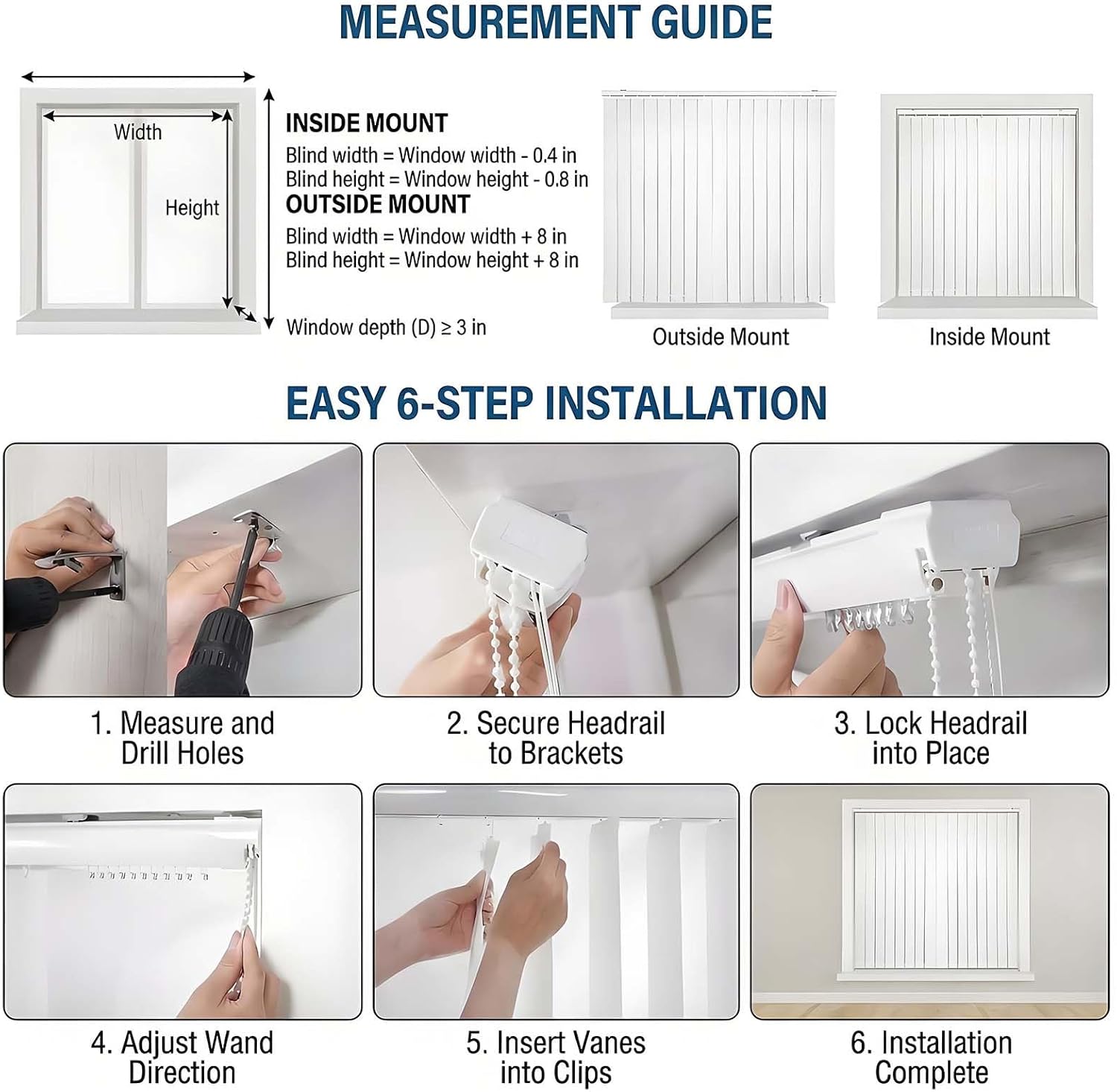 White Vertical Blinds for French Doors & Large Windows 71" 78" 88" 98" 108" 118" Blackout Fabric Sliding Glass Door Blinds, Privacy Room Divider Window Shades, Pull Cord(63" W x 112" H)