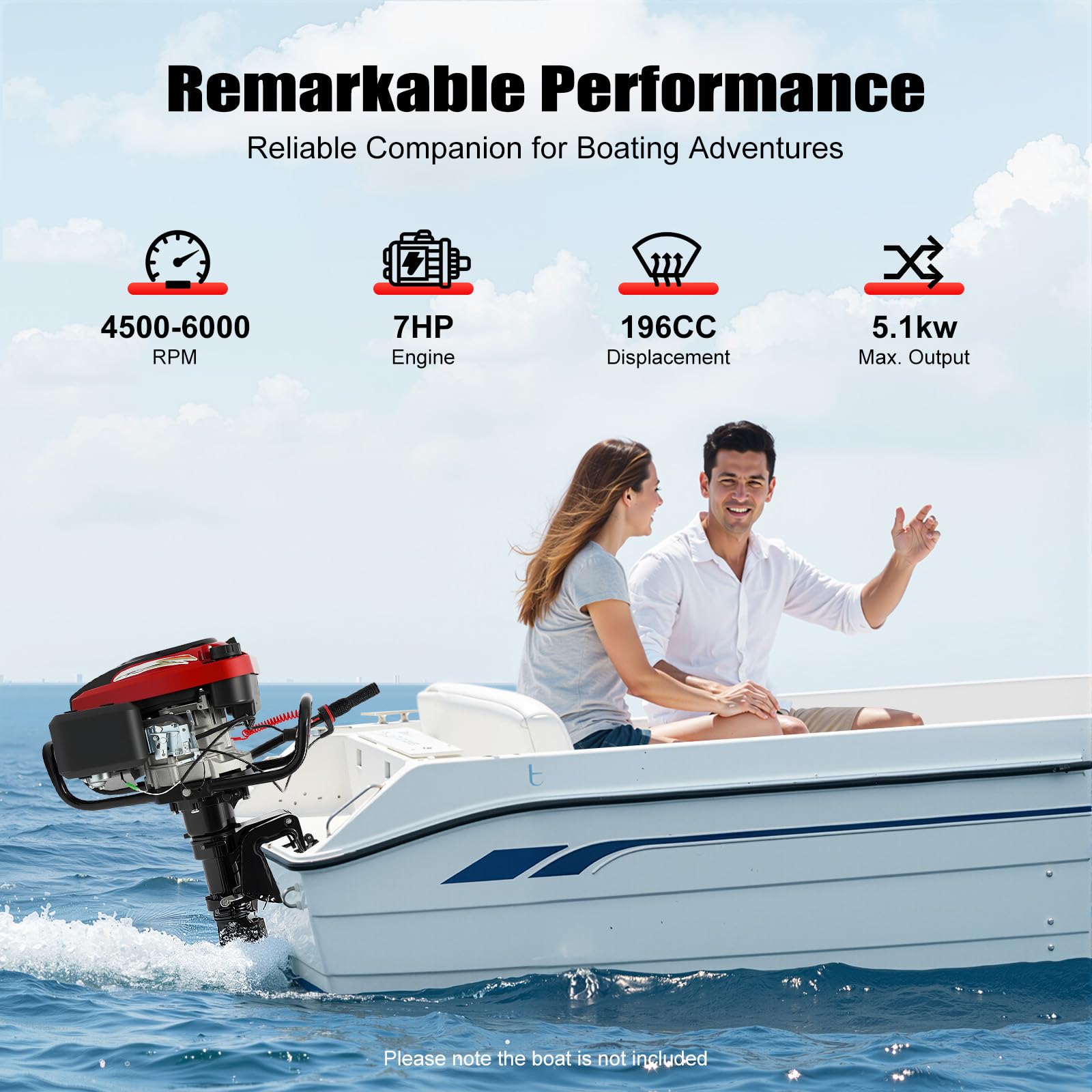 Motore elettrico a 4 tempi, 7 CV, raffreddato ad aria, fuoristrada elettrica, avviamento manuale, 3 marce (V/N/R), velocità 10-15 km/h, per gommoni e barche da pesca