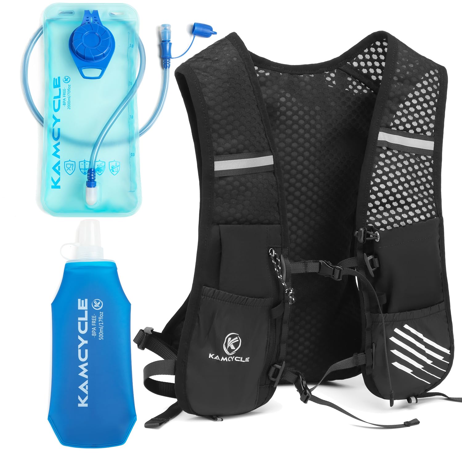 Gilet da corsa, zaino con borraccia da corsa da 500 ml o sacca idrica da 2 l, supporto per telefono leggero e riflettente per ciclismo, escursionismo