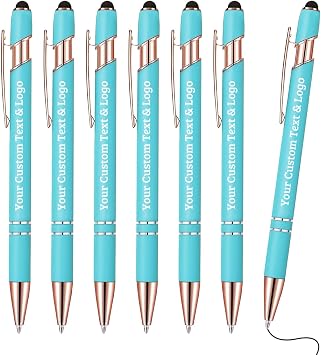 12 Pack Custom Pens Personalized with Logo Name Text Customized Pen Black Ink for Business Birthday Party, LightBlue