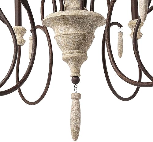 Miniatura 7 de LALUZ Candelabro de campo francés para comedor 6 luces madera envejecida hecha a mano 31 pulgadas de diámetro