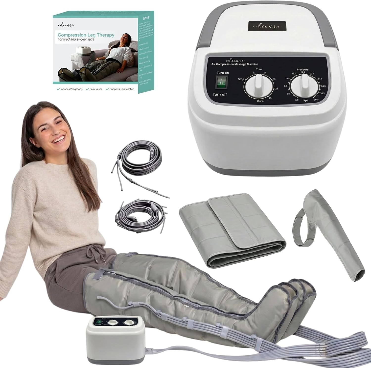 edicare lymphatic drainage device for legs feet arms and abdomen massage easy to adjust and use 6 air chambers professional effectiveness full kit