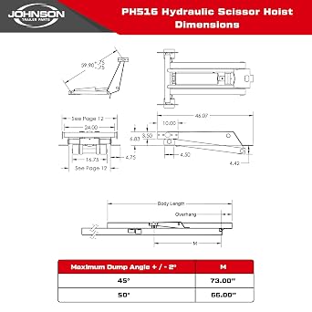 Johnson Trailer Parts PH516 Hydraulic Scissor Hoist Kit, 8 Ton (16,000 lb) for 1014 ft Dump Beds, Deluxe Kit