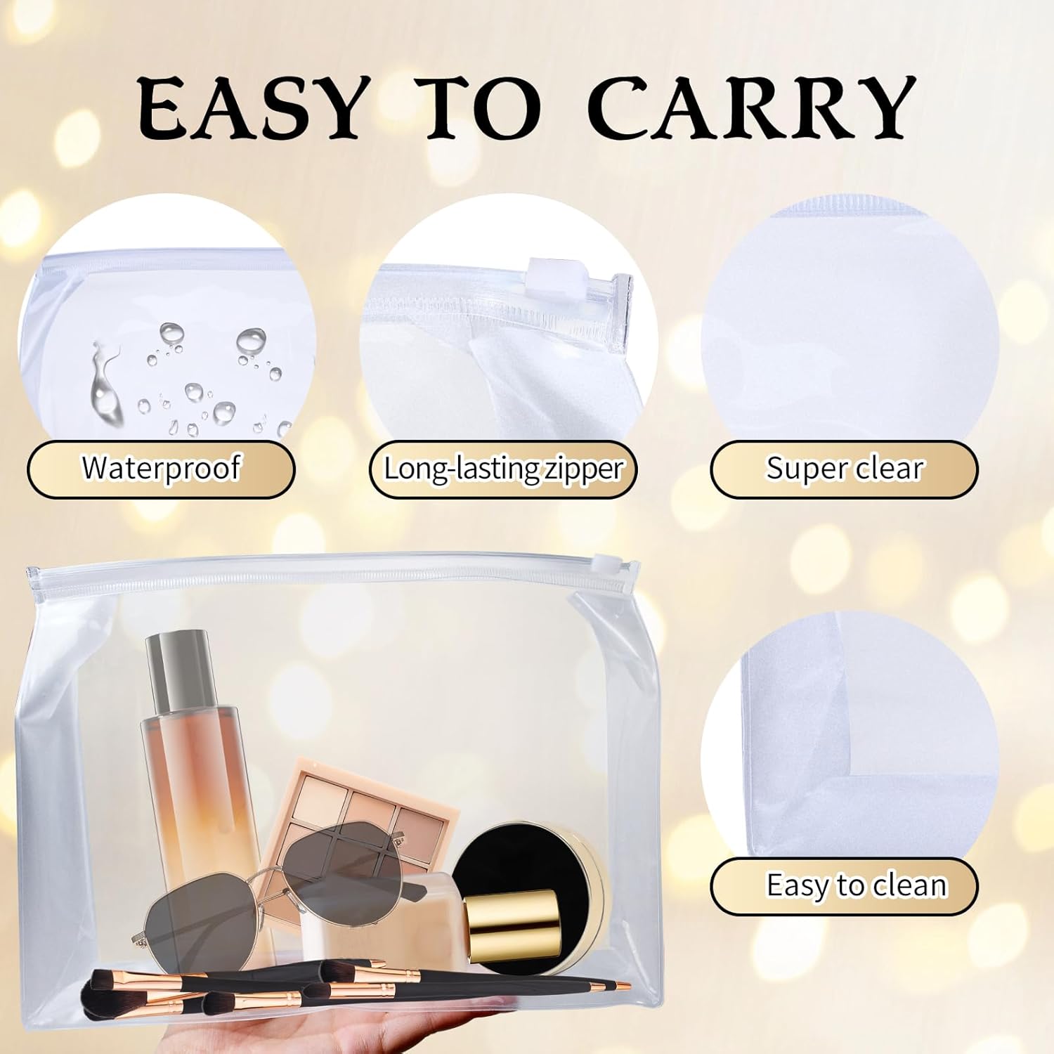 60 Pcs Mini Clear Makeup Bag 9.8 x 7.1 x 2.6 Inch Toiletry Organizer Pouches with 60 Labels Small PVC Waterproof Cosmetic Bags Transparent Zipper Bag for Organizing Women Men Travel Vacation Supplies
