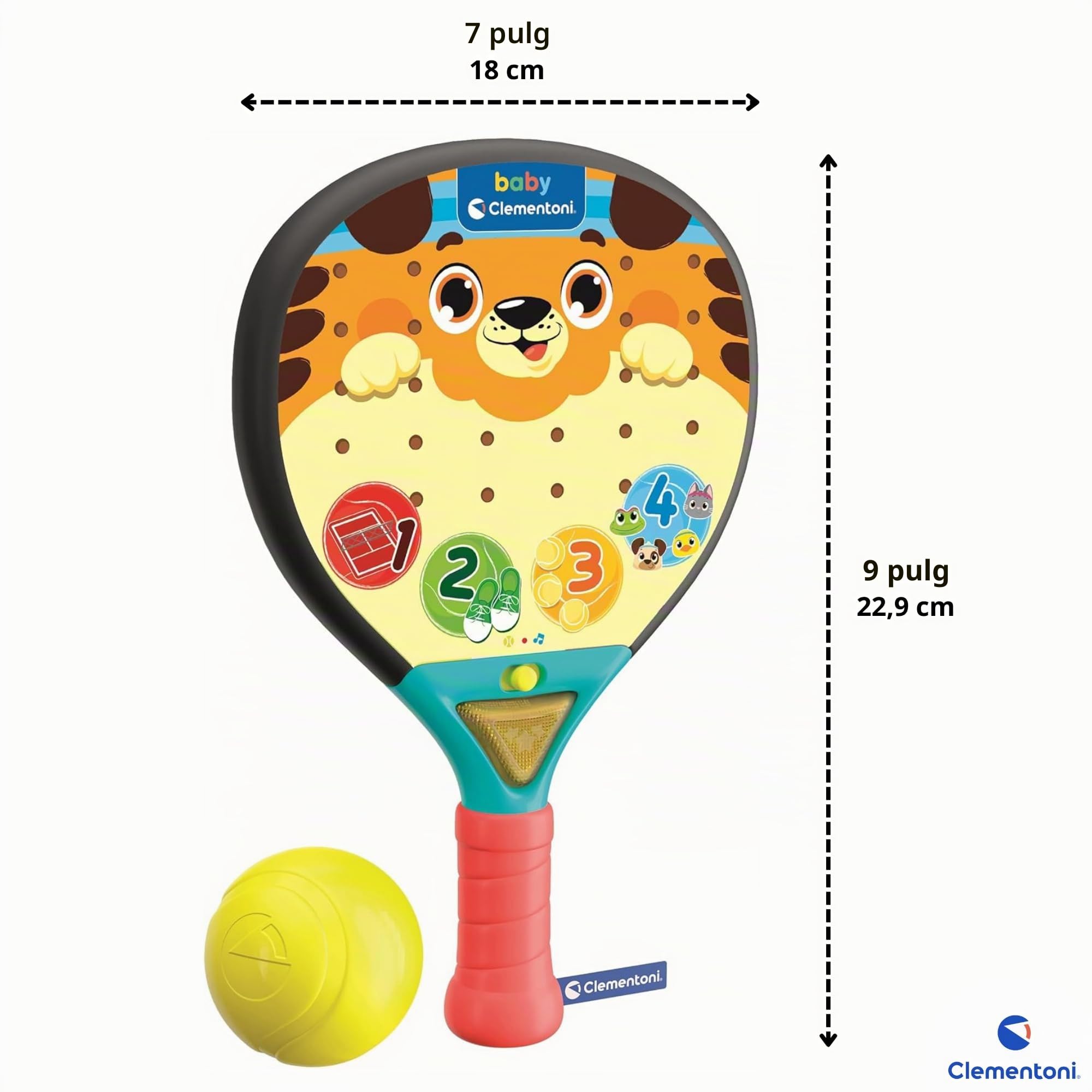 Clementoni Baby Raqueta Interactiva Baby Padel - Juguete Musical para Bebé con Luces, Sonidos y Sensor de Movimiento, Multilingüe, Niños +12 Meses