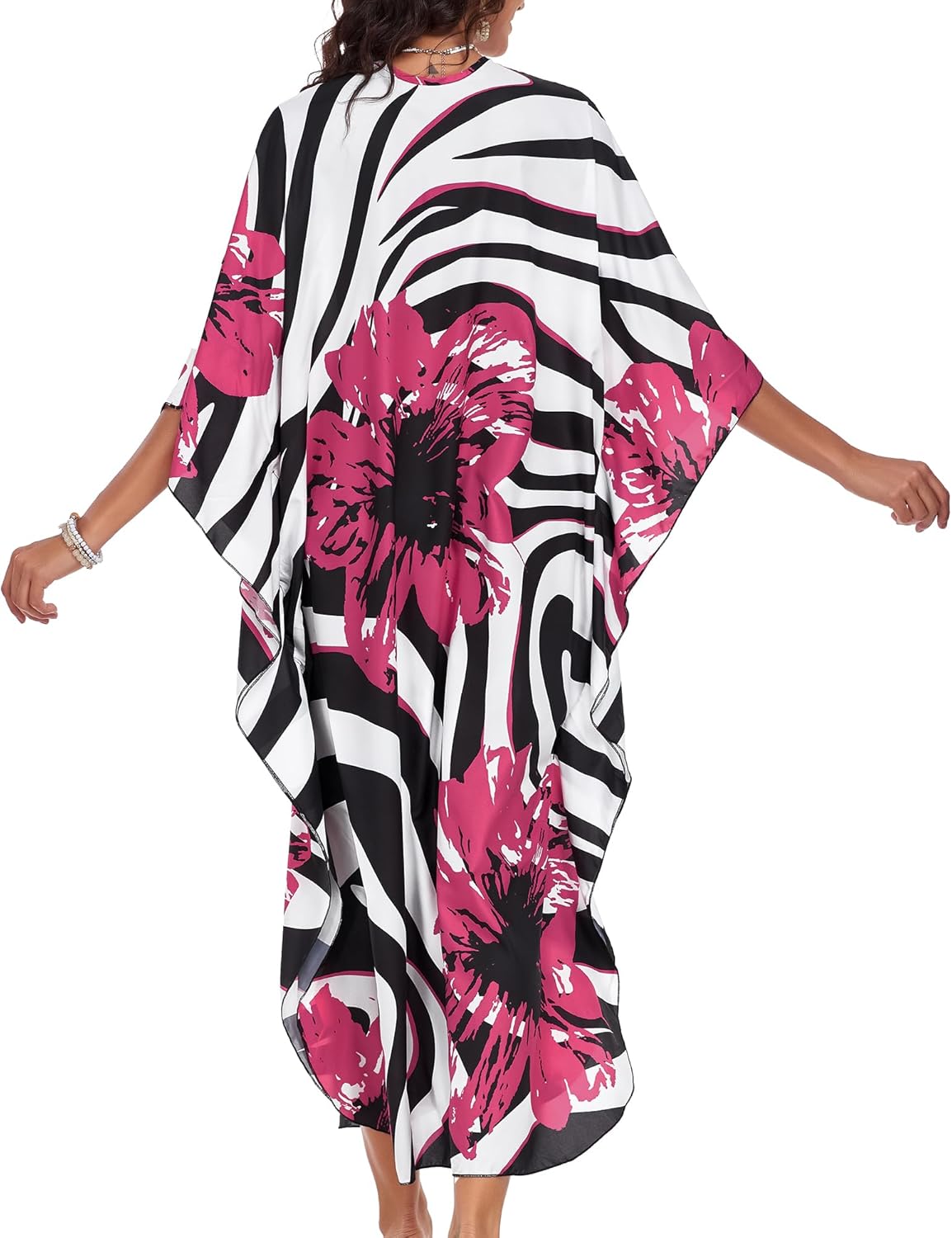 Kaftan Dresses for Women Plus Size V Neck Caftans Long Batwing Sleeve Beach Cover Ups Summer Floral Print Dress - Image 6