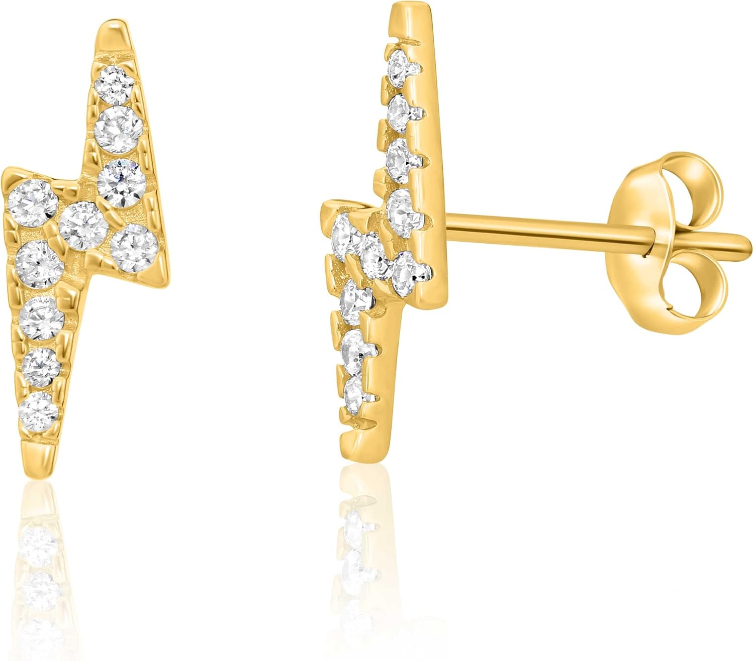 14K Gold Lightning Bolt Stud Earring with Cubic Zirconia