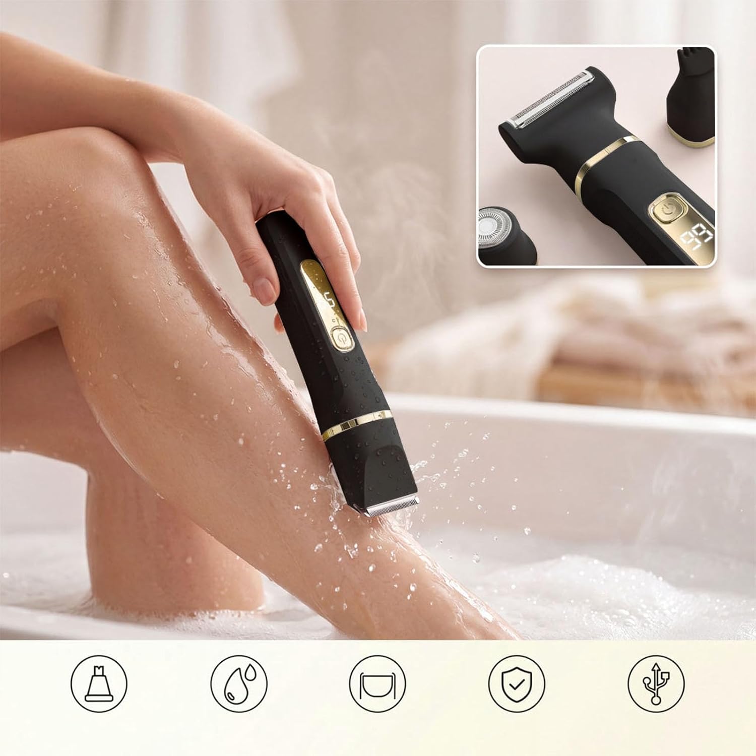 Bikini Trimmer for Women,Electric Shaver for Women, IPX7 Waterproof Razor Shaver,Women's Electric Razor,Intimate Shaver for Women,with 5 Blades,USB-C Rechargeable,Recharge Dock(Black)