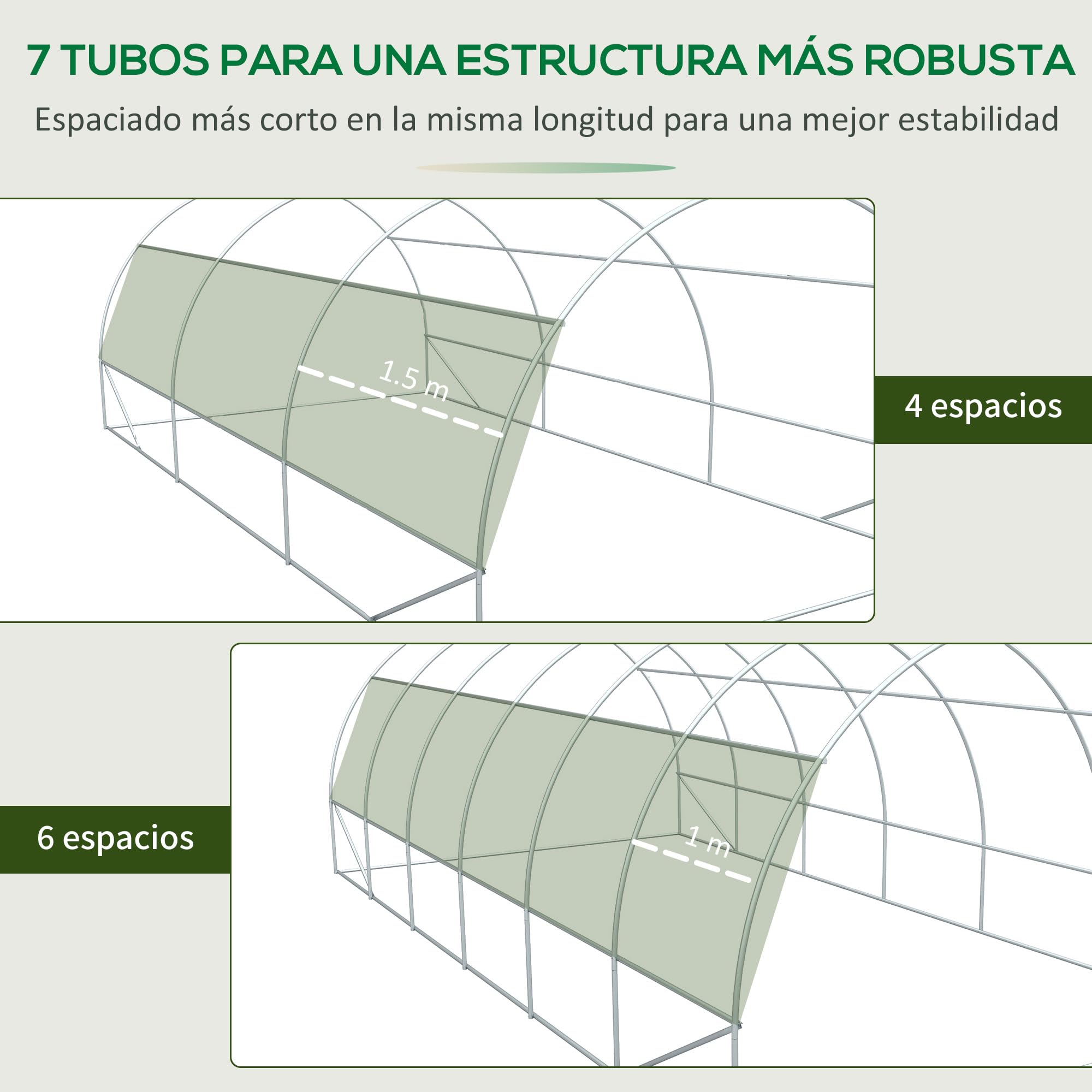 Outsunny Serra tunnel con porta arrotolabile 6x3x2 m Bianca | Con porta arrotolabile, 12 finestre, copertura PE 140 g/m², metallo zincato, per colture, piante, verdure