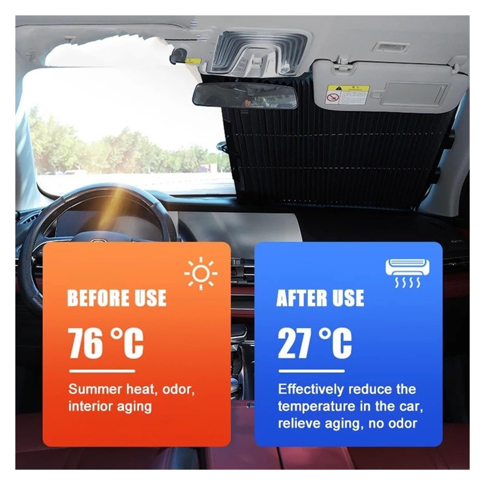 Parasol retráctil para Parabrisas de Coche con ventosas, Plegable para Ventanas Delanteras y traseras, con protección UV para Verano (80 cm - Camión)