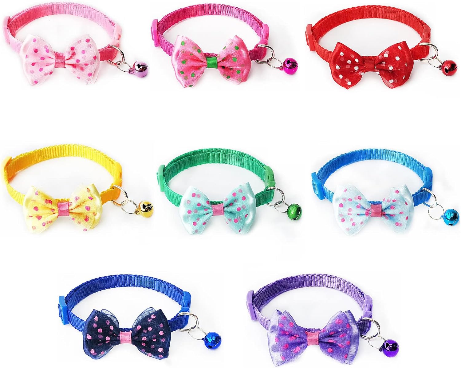 ROMATE HALO Cat Collars with Bell & Bowknot, Adjustable Soft Polyester Collars Colorful Buckle Collar for Small Boy Girl Dogs Cats,…