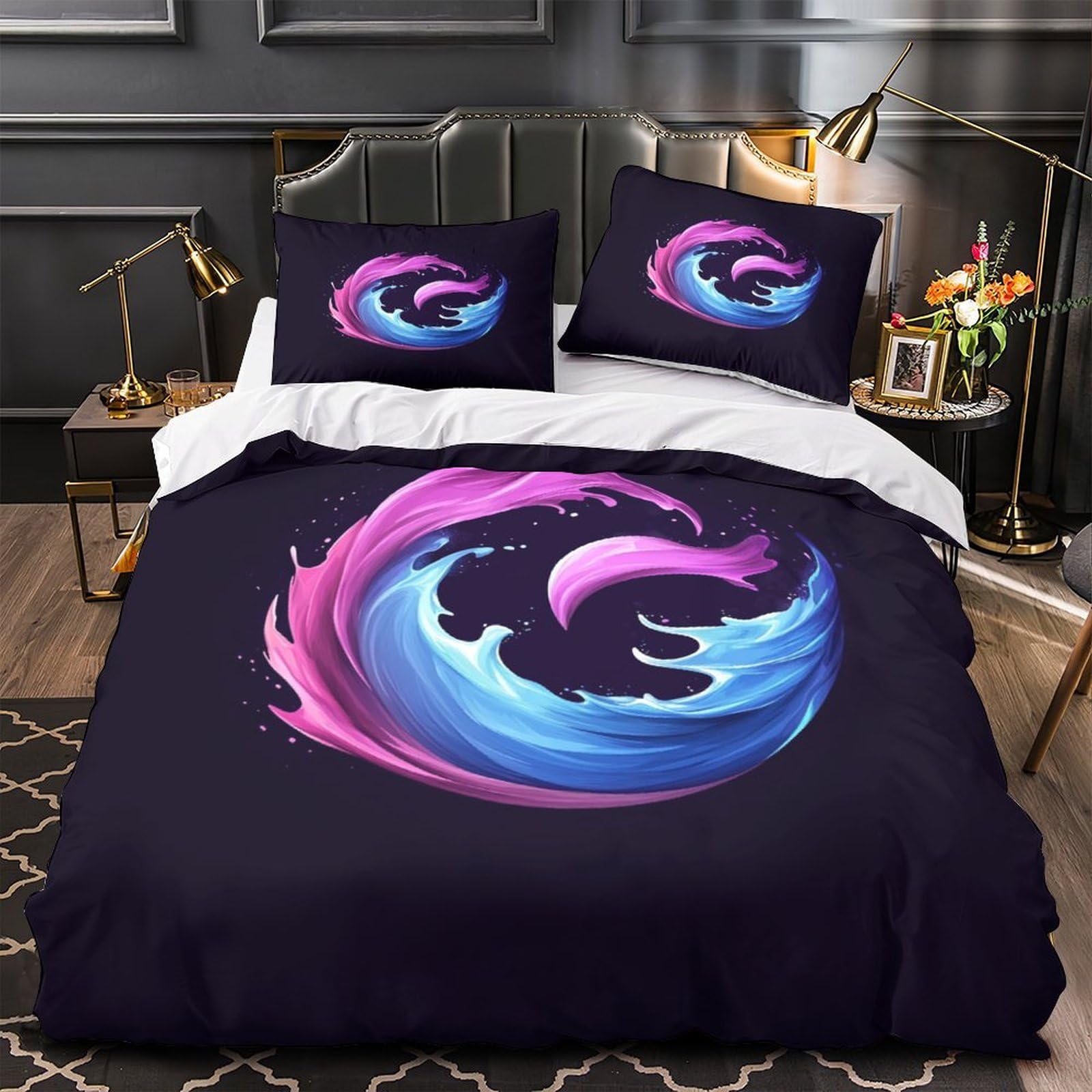 Housse de couette motif ondulé 3D en microfibre anti-tache avec 2 taies d'oreiller 260x220 cm