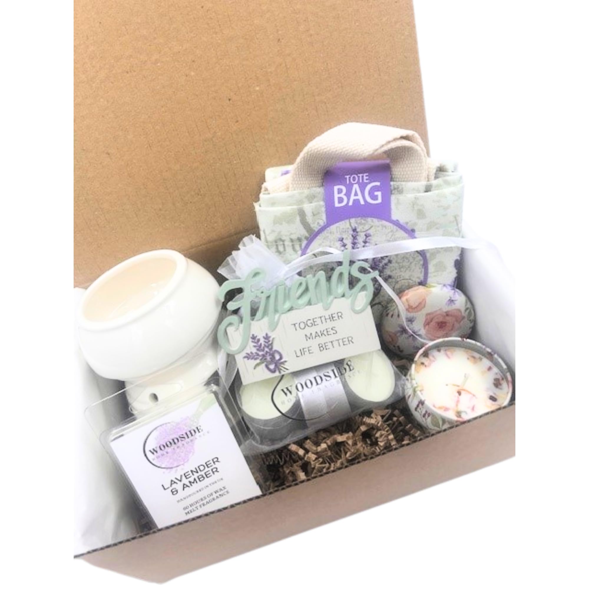 Woodside Home Living Multicolor Friends - Lavender Home Fragrance Candle & Burner Treat Box Hamper