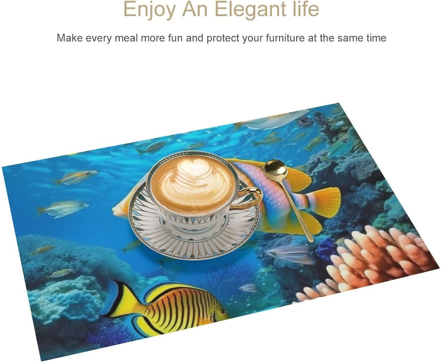 Tropical Sea Fish Placemats 6 PCS PVC Place Mats, Washable Heat Resistant Non-Slip Table Mats, Waterproof Placemats Set for Indoor & Outdoor Dining Table Kitchen Holiday Party