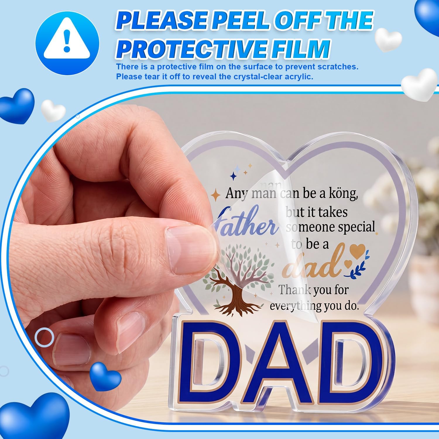 Yousoontic 10 Pack Father's Day Bulk Gifts, 2.4" Mini Acrylic Dad Heart Plaque Freestanding Keepsake Ornament Appreciation Sign Favors for Church Men's Ministry Nursing Home Staff Birthday Gift image 2