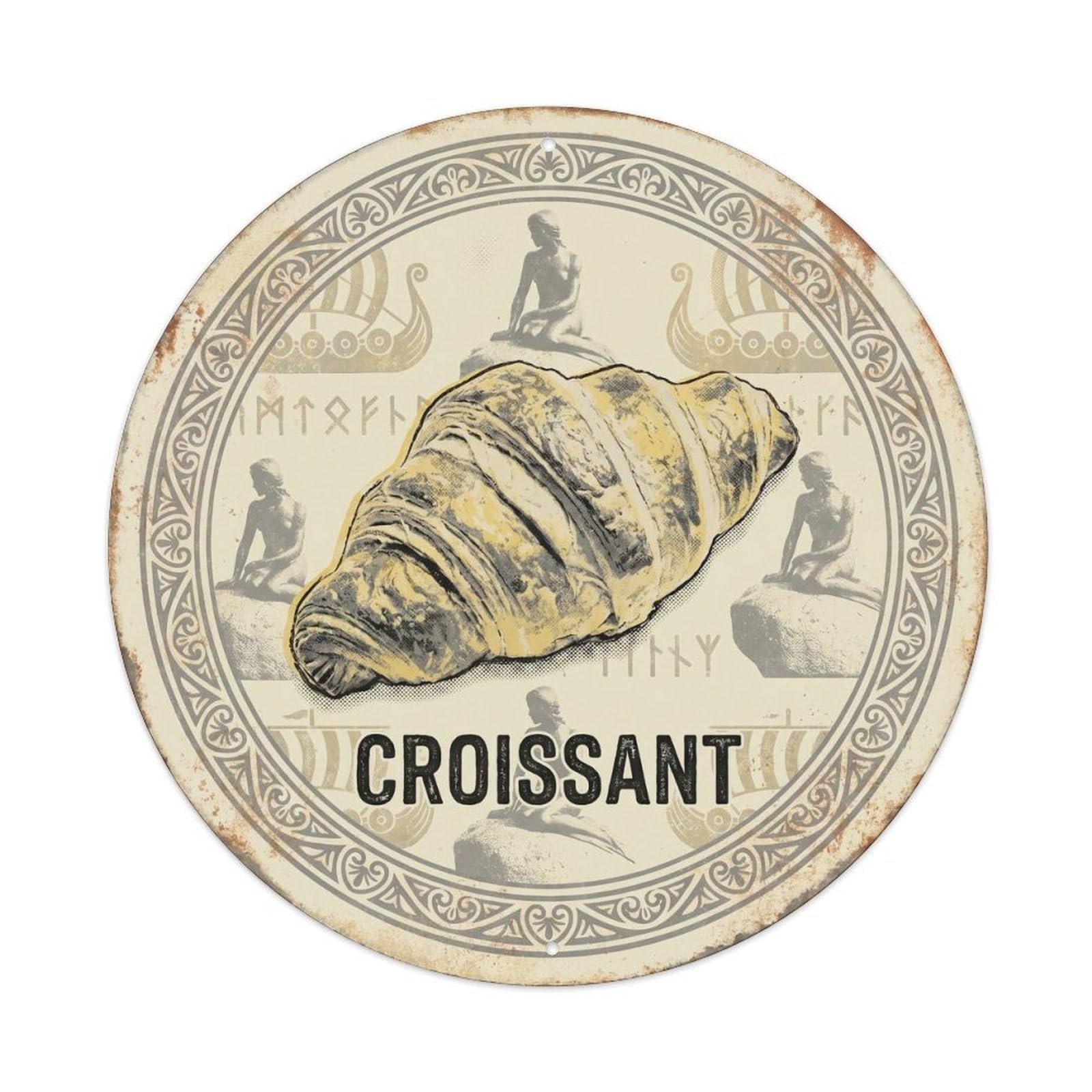 Viennoiserie French Bakery European Retro Illustration Metal Tin Sign