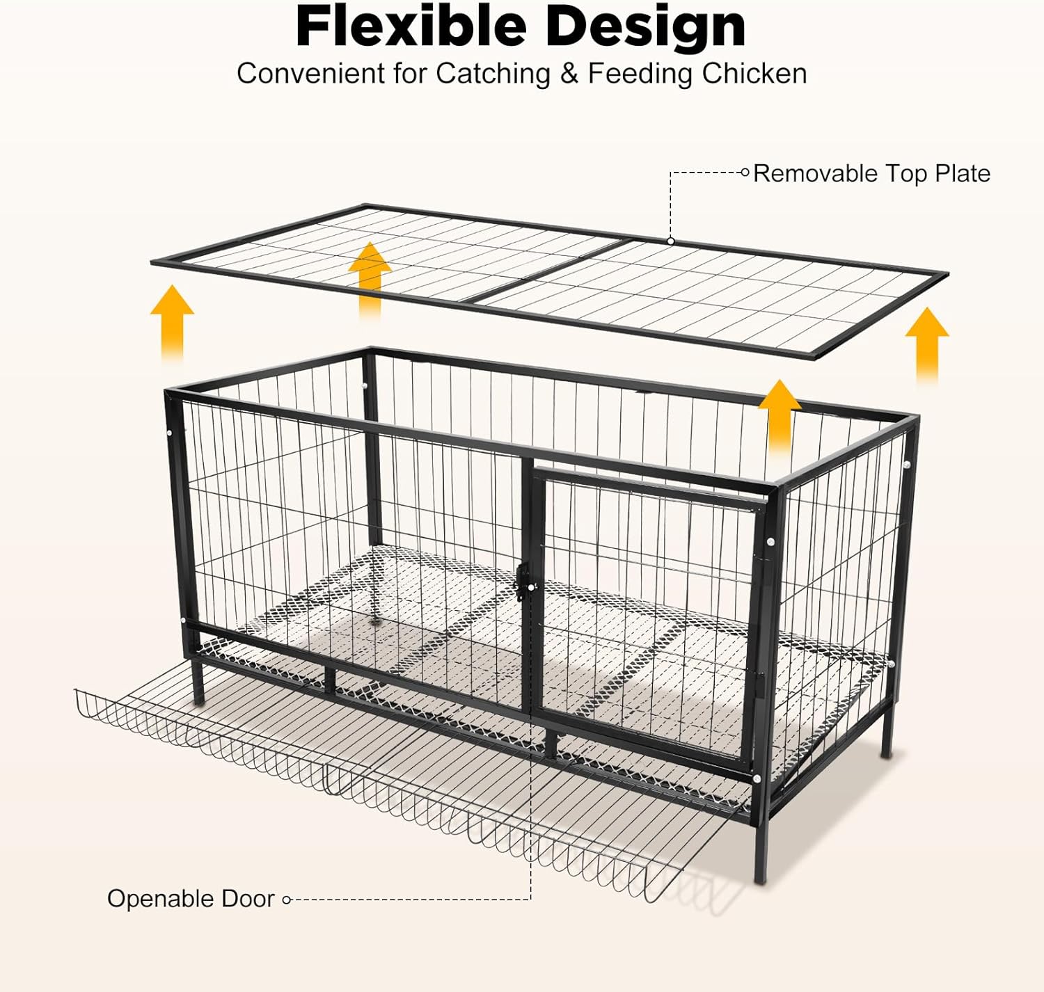 Chicken Coop Iron Large Durable Chicken Enclosure with Automatic Egg Collection, Top & Side Opening Doors,Portable Chicken Cage Pens for Rabbits Pigeons(47.24 * 22.83 * 24.41in)