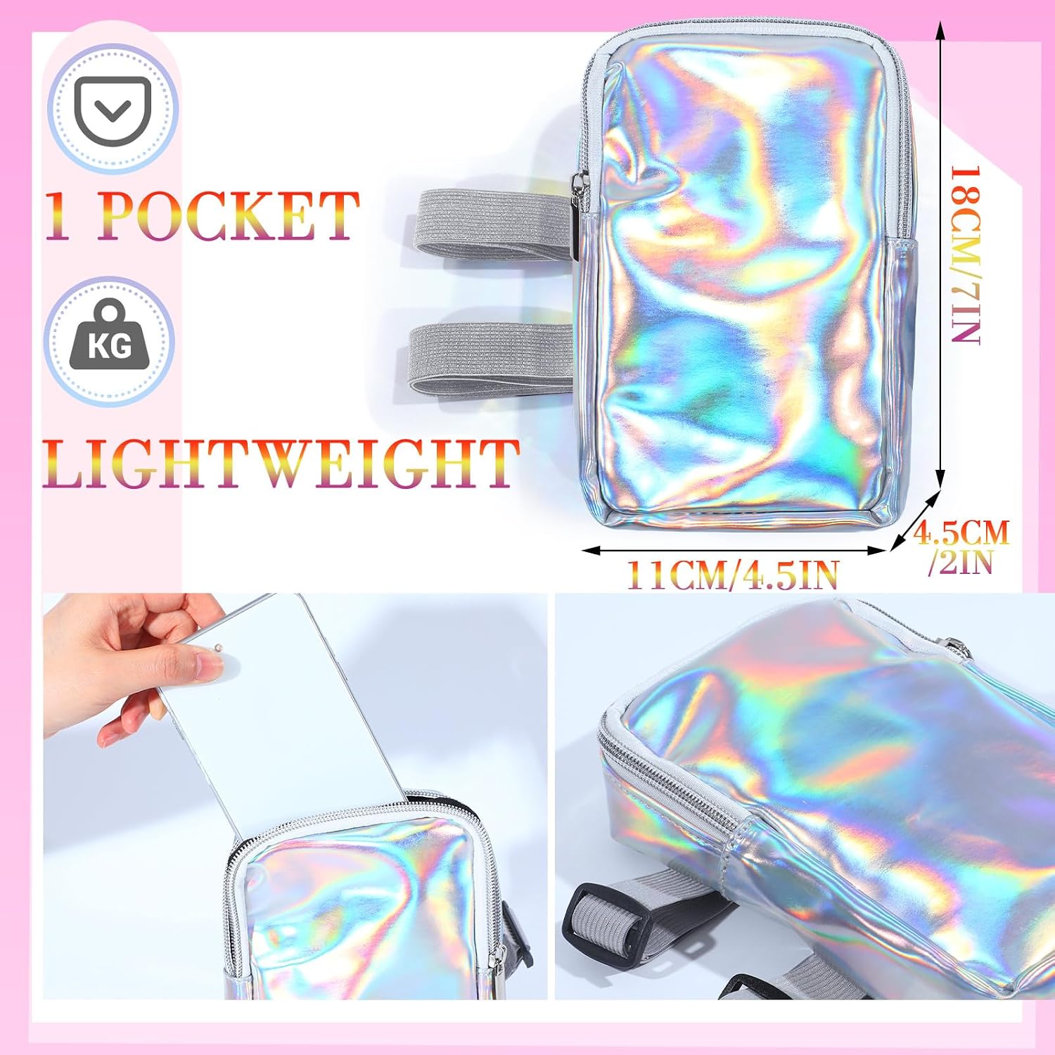 Carnival Thigh Bag for Women, Silver, Leg Bag with Non-slip Pad image 3
