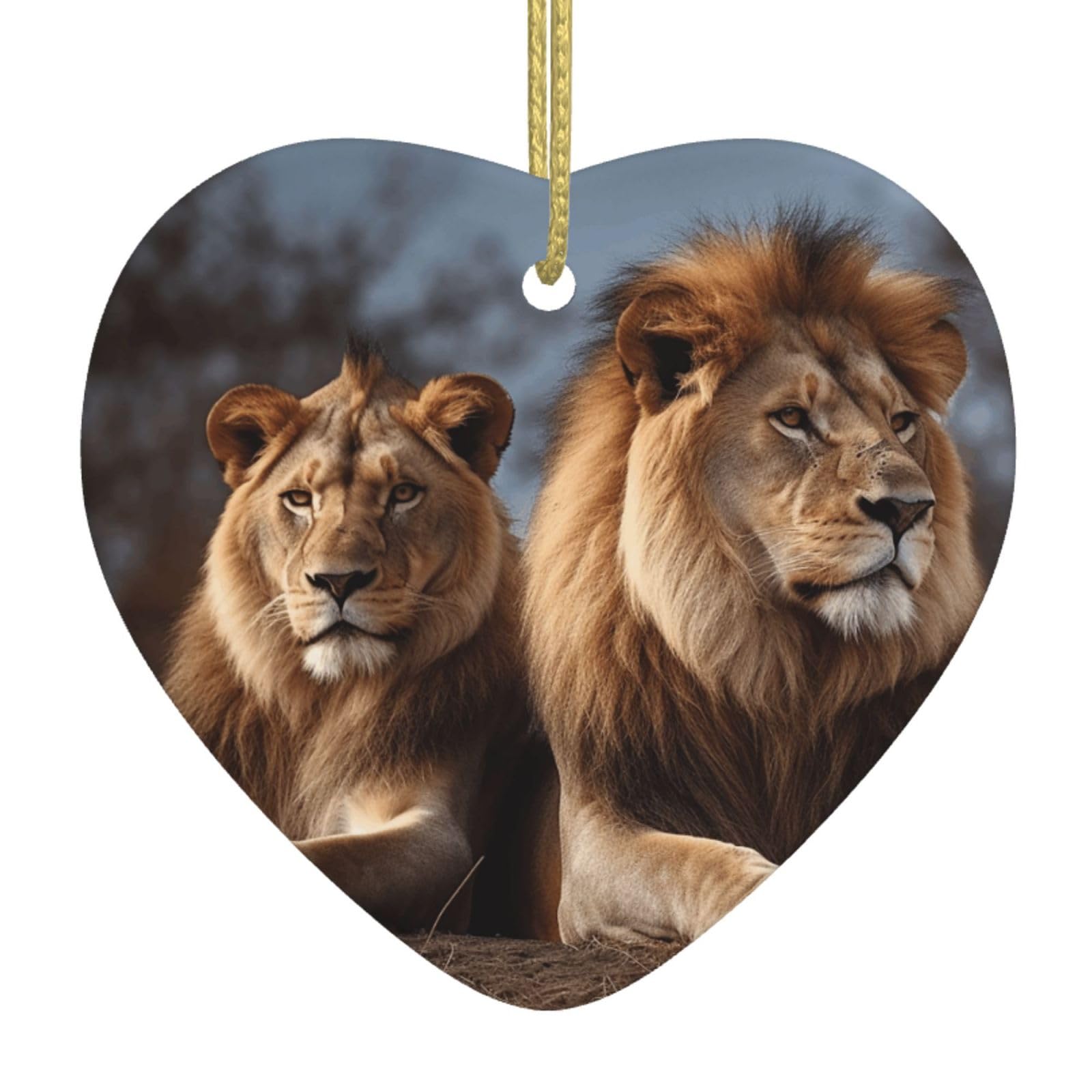 Fodpand Women's White Two Lions Christmas Ornaments 2025, Gift Exchange For Men, Collectible Ceramic Ornament Heart Hanging Ornaments For Christmas Tree Decoration