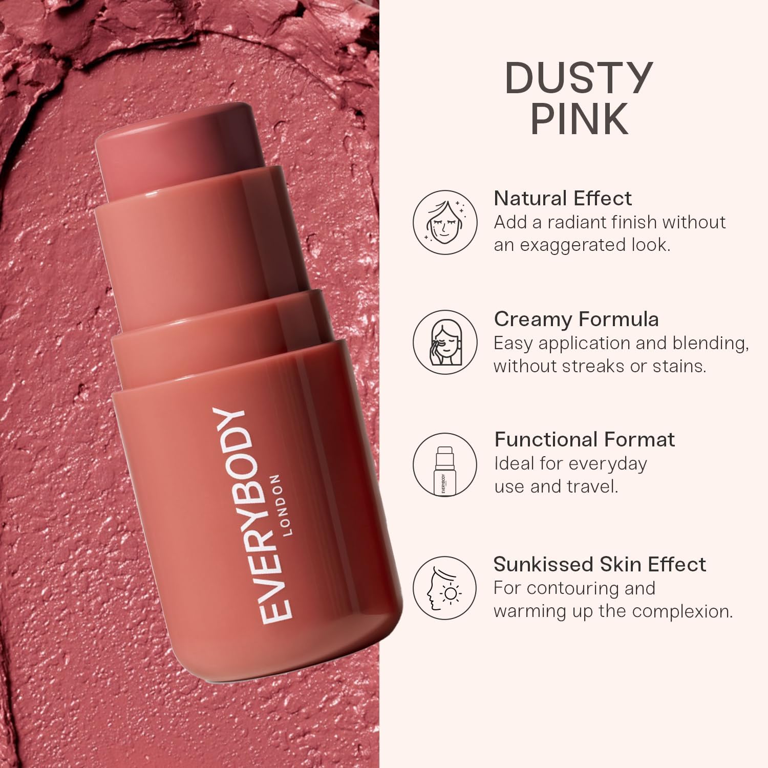 EVERYBODY LONDON Румяна в стике, кремовые (Dusty Pink, универсальный размер)