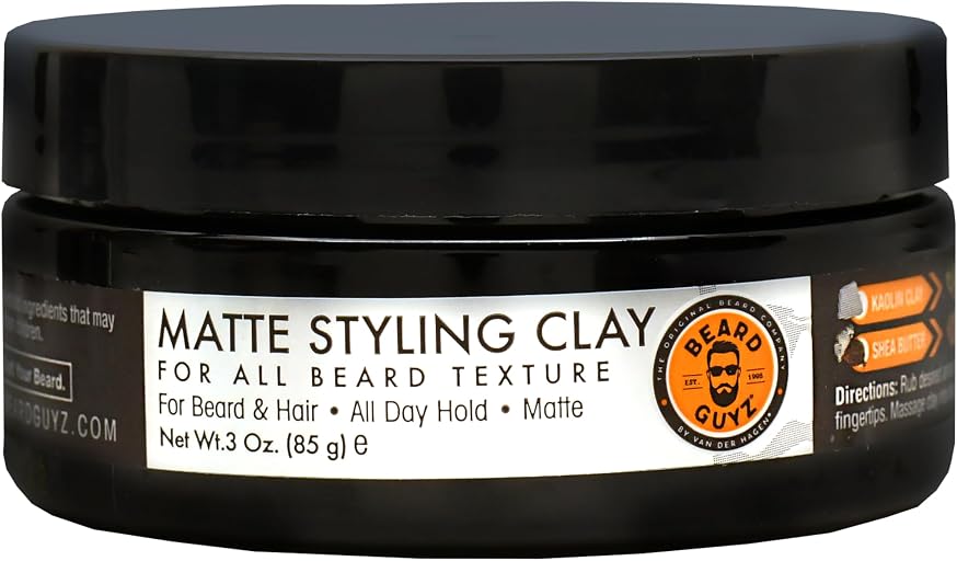 Beard Guyz Matte Styling Clay – Strong‑Hold for Beard & Hair – Natural Texture & Matte Finish Styling Clay for Men’s Grooming, 3 oz