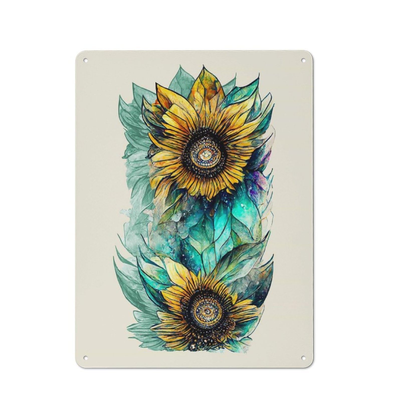 Junmoney Style-23 Sunflower Painting Rustic Tin Sign 40X30cm, Vintage Porch Wall Decor For Conservatory, Home Bar Or Utility Room