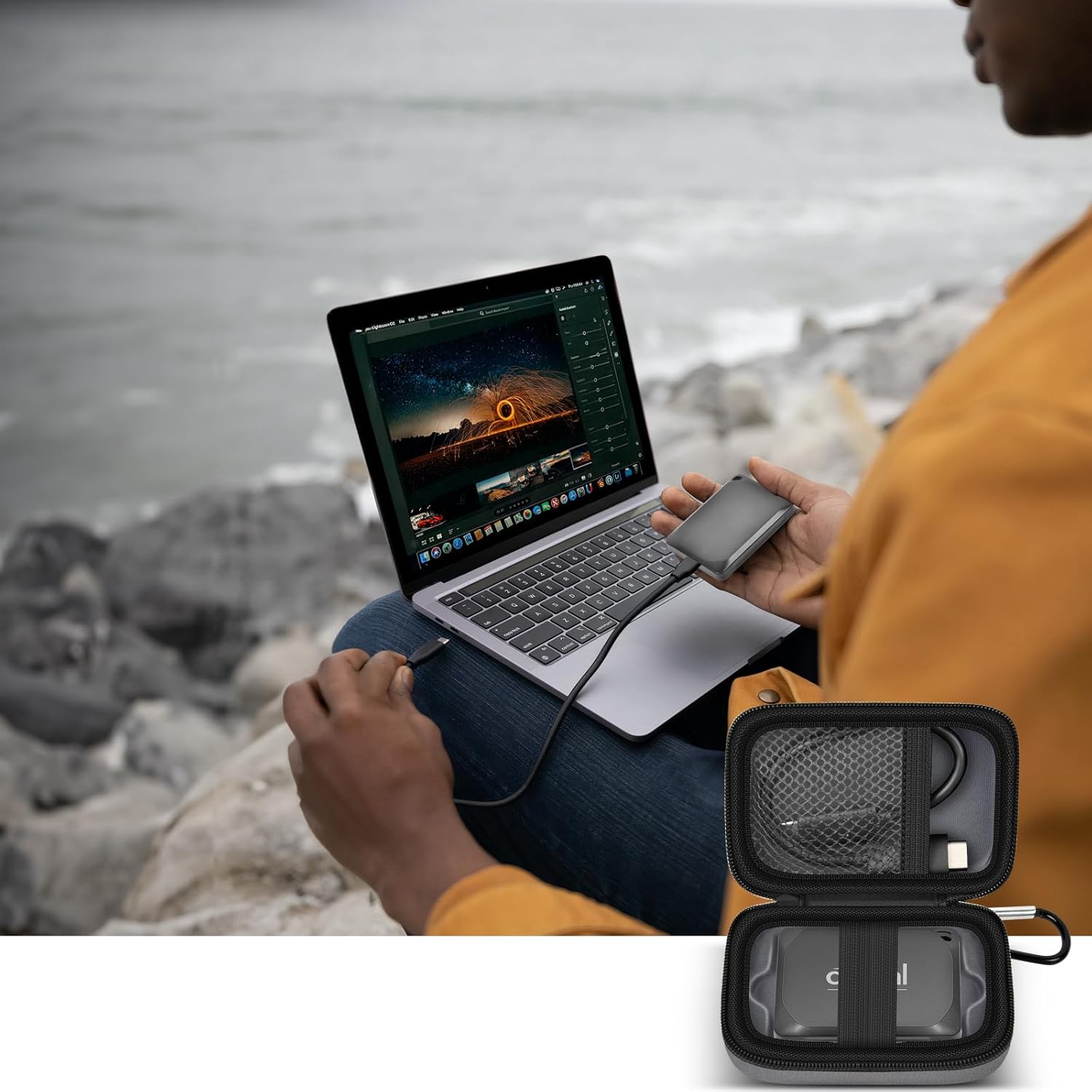 Carrying Case Compatible with Crucial X10/ X9 Pro 4TB/ 2TB/ 1TB Portable SSD, External Solid State Drive Hard Storage Holder Bag Fits for USB-C Cable (Box Only)-2 Pack