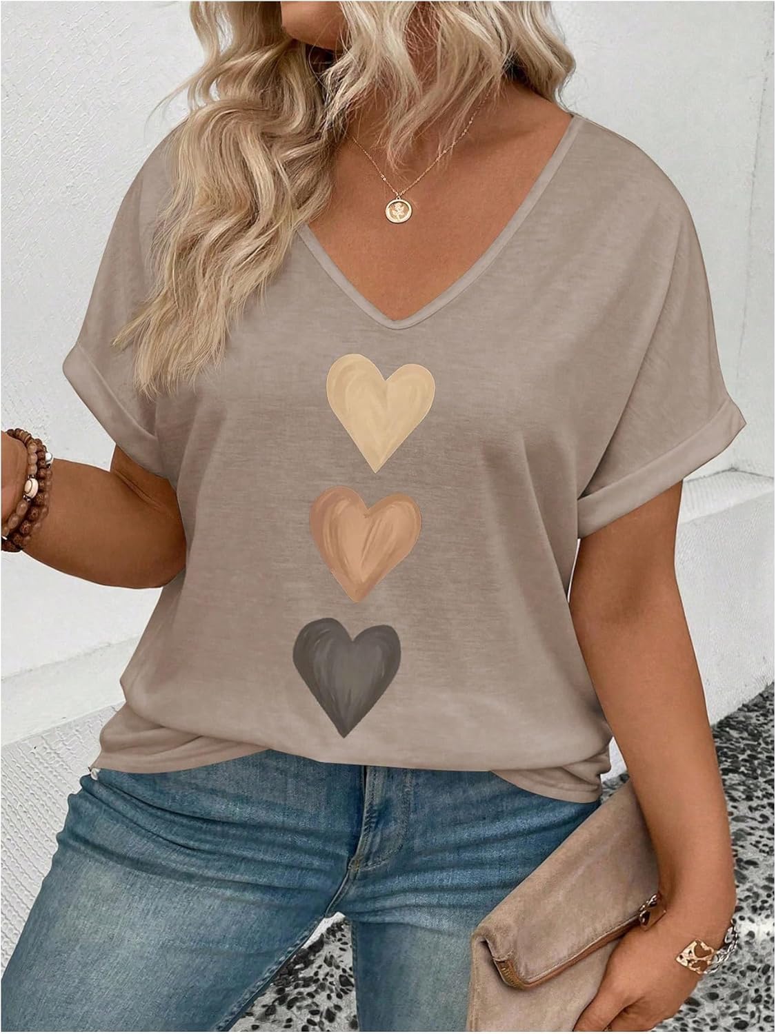 SOLY HUX Women's Plus Size Short Sleeve T Shirts V Neck Heart Graphic Summer Tee Tops - Image 5