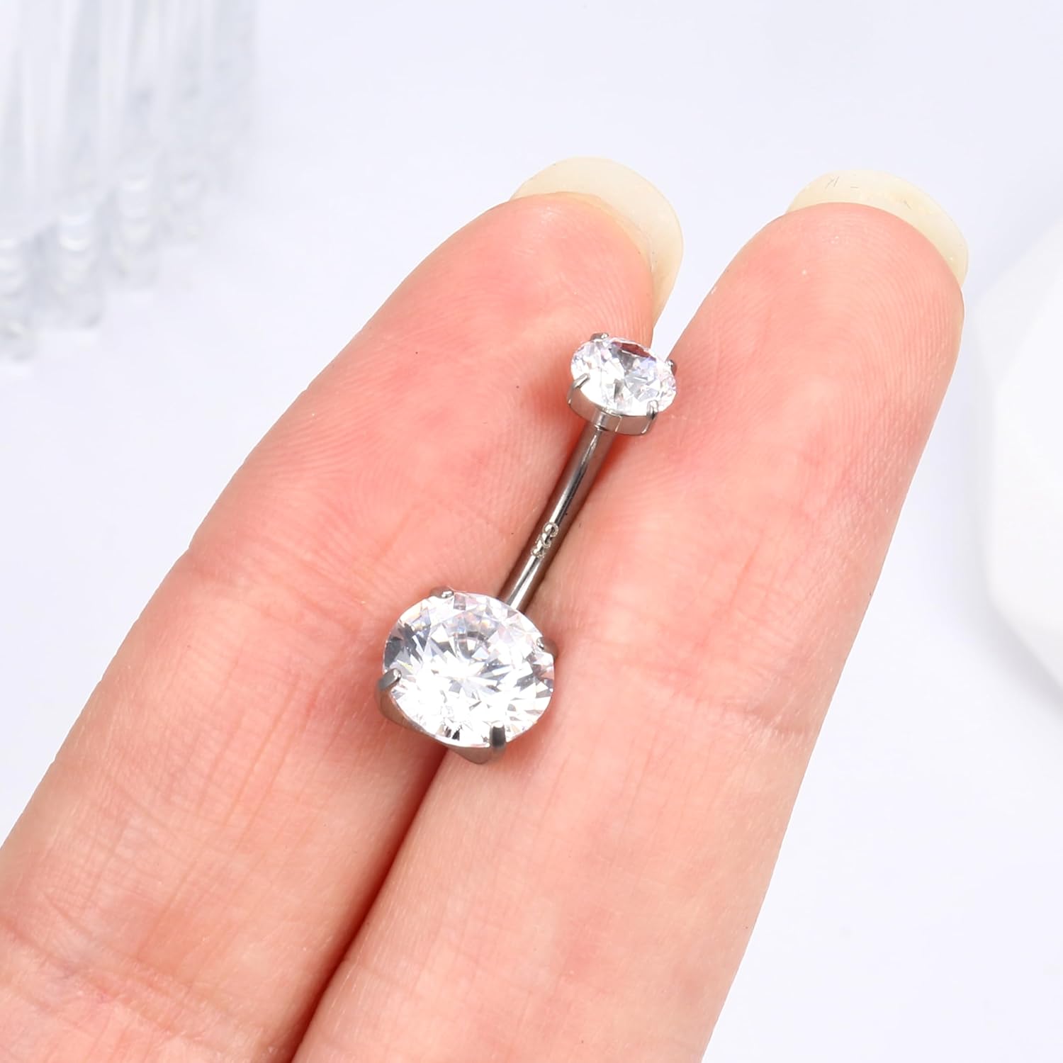 FIASASO 14G Surgical Steel G23 Titanium Sterling Silver 14K Gold Plated Belly Button Rings for Women Round Cubic Zirconia Navel Barbell Stud Hypoallergenic Body Piercing Jewelry - Image 7