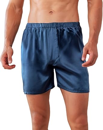 Mens 100% Mulberry Silk Boxer Shorts - 22 Momme Silk Luxury Breathable Sleep Shorts for Nightwear, Beach, Travel