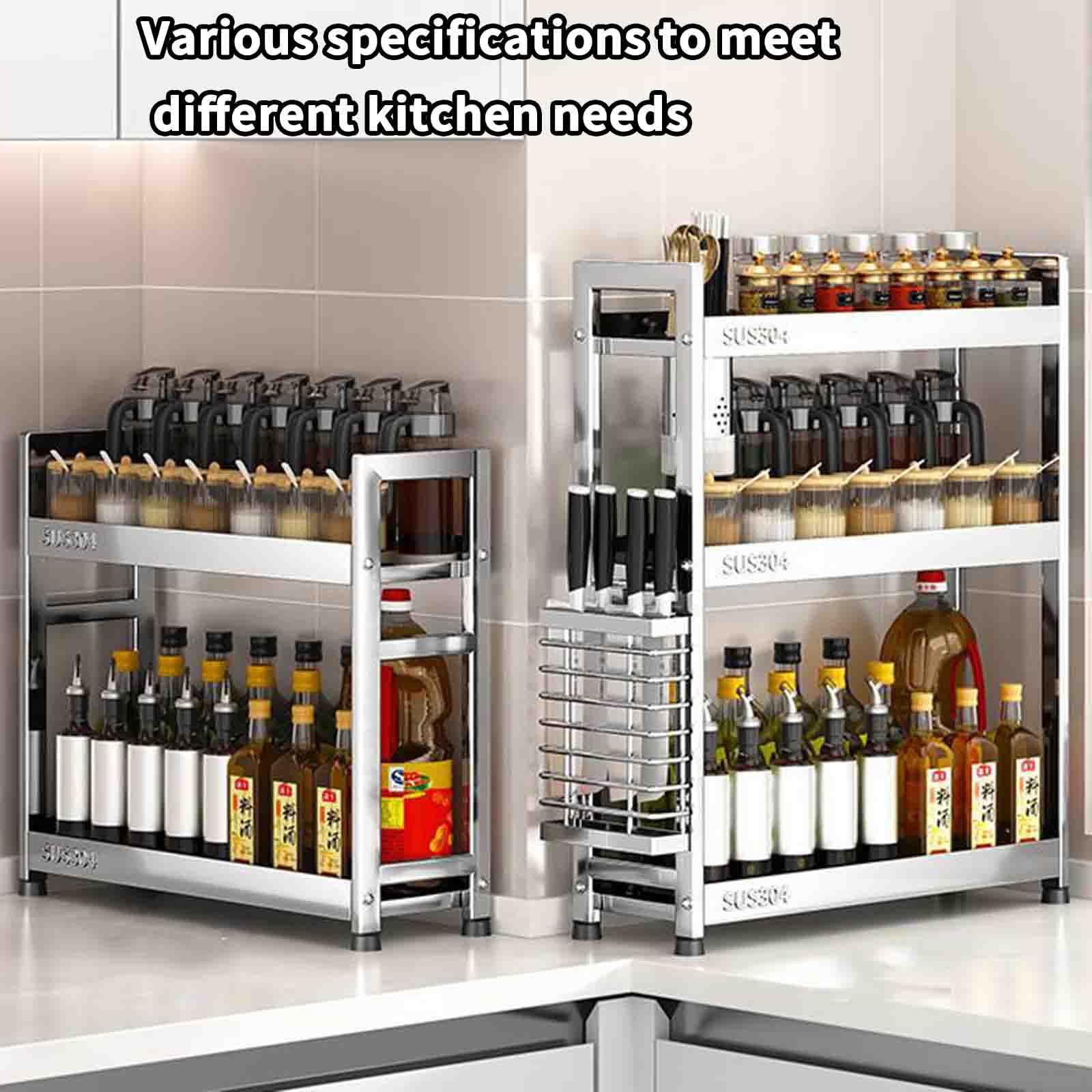 Portaspezie multifunzionale in acciaio inox da cucina (40 x 15 x 61,5 cm, argento), ideale per spezie, erbe, condimenti e accessori da cucina