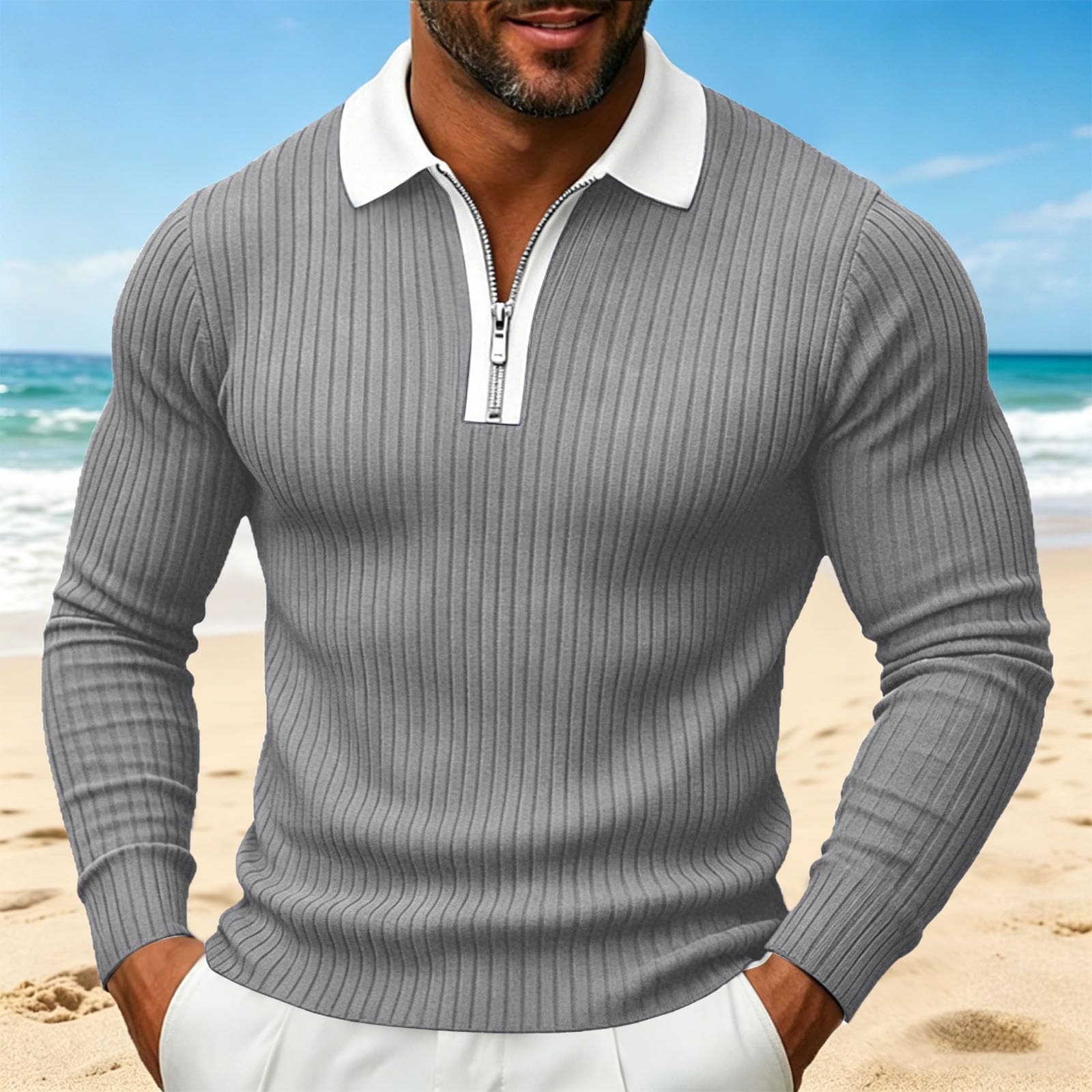 Polo Homme Manche Longue Habit Décontracté Polo Manche Longue Homme Classique Haut Mode Tee Shirt Extérieure Vêtements Classique Vetement Régulière Habit Plage Haut Doux Vêtements Basique Vetement