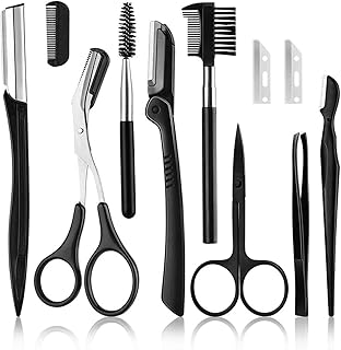 Eyebrow Set, Eyebrow Trimming Kit,Eyebrow Grooming Kit, Include Eyebrow Razor, Eyebrow Brush,Eyebrow Scissors, Facial Trimmer, Shaver, Tweezers, for Women and Men(11 Pcs,Black)