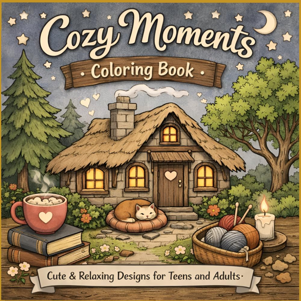 Cozy Moments Coloring Book: Cute & Relaxing Designs for Teen and Adults