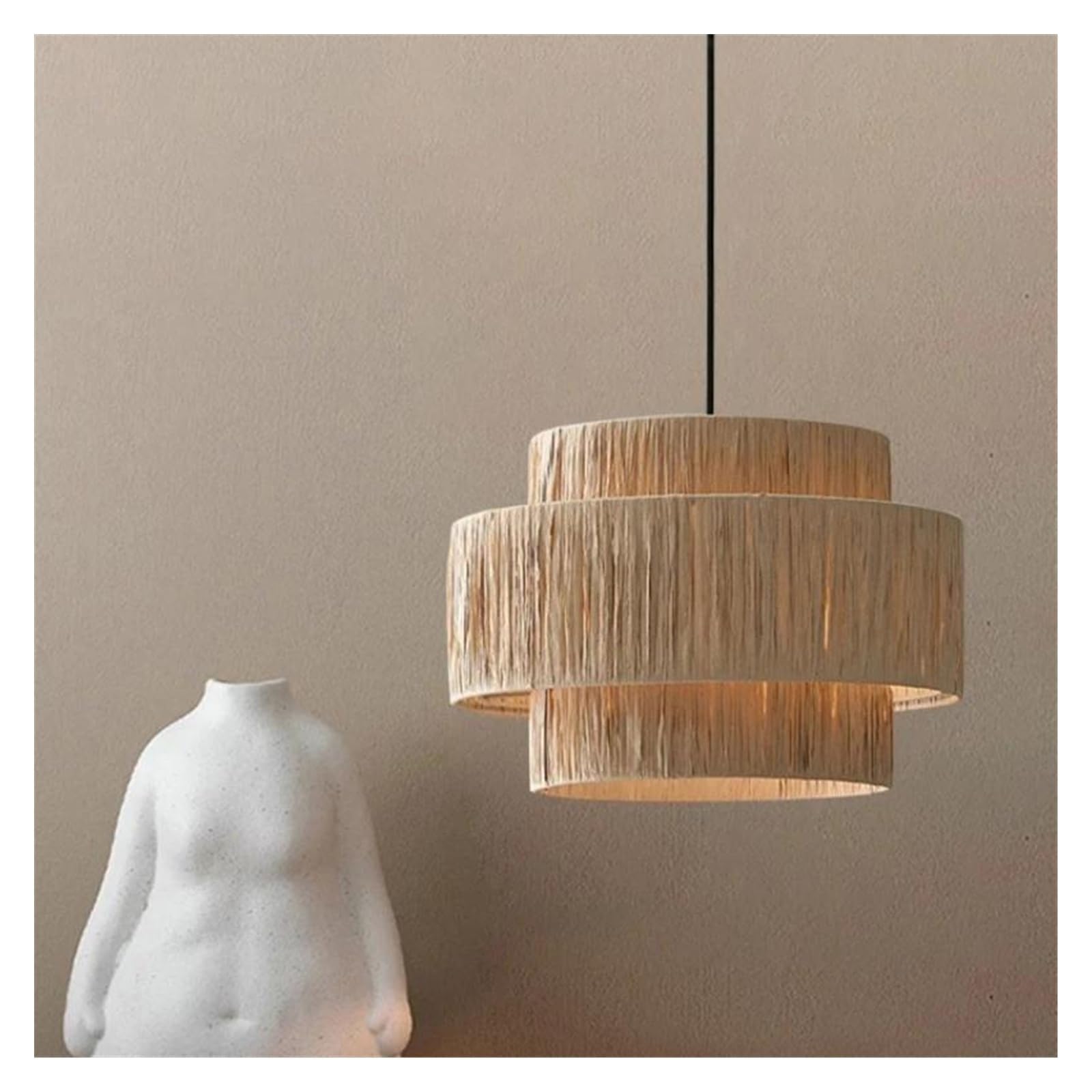 JUSKAQZYI Boho Chandelier Hanging Pendant Light Farmhouse Ceiling Lamp Fixture Retro Rattan for Bedroom Dining Room Ceiling Lights(50cm)