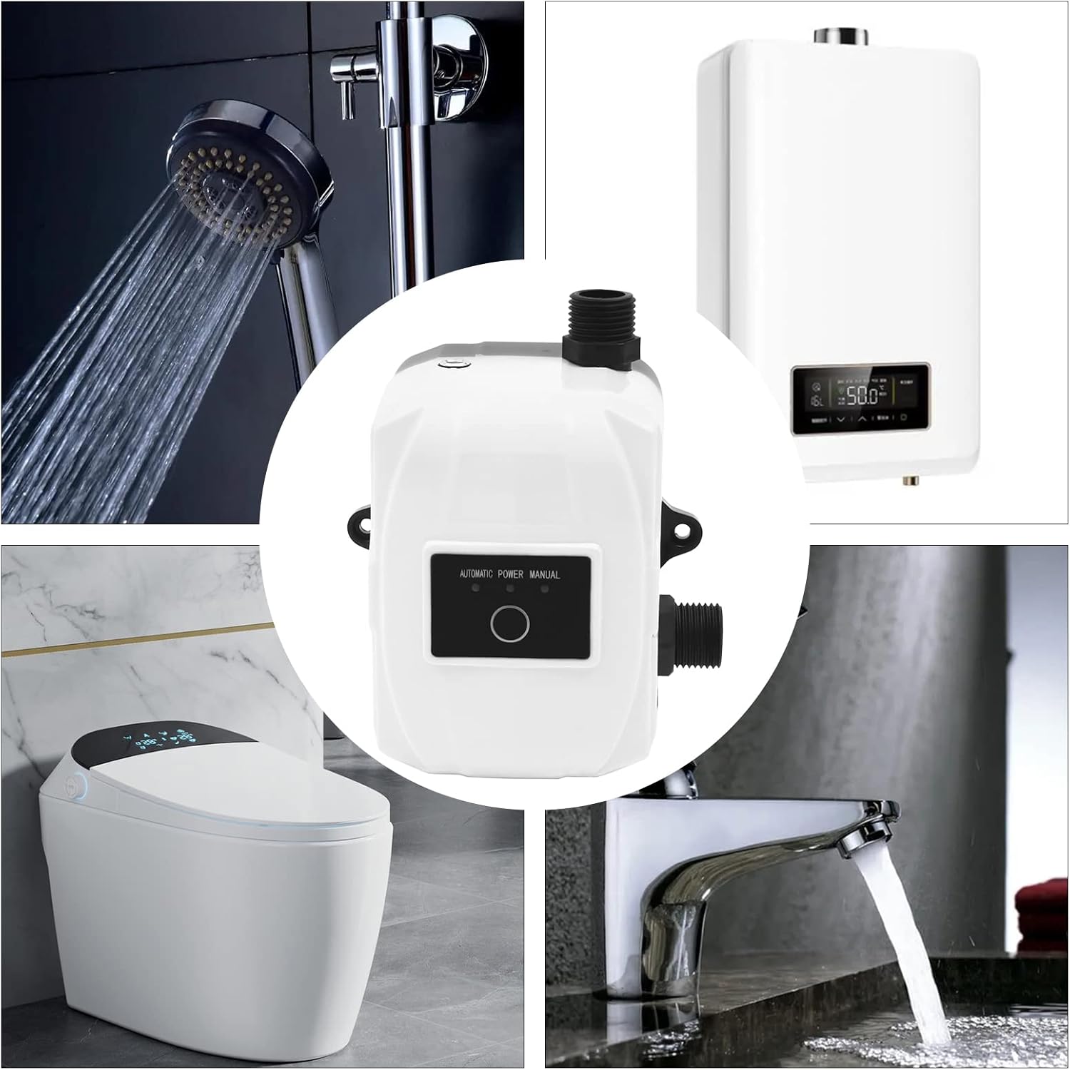 24V Pressure Booster Pump, Mini Booster Pump Automatic 150W Portable Boosting Pump, Water Recirculating Pump, Max Lift Shower Kitchen Garden