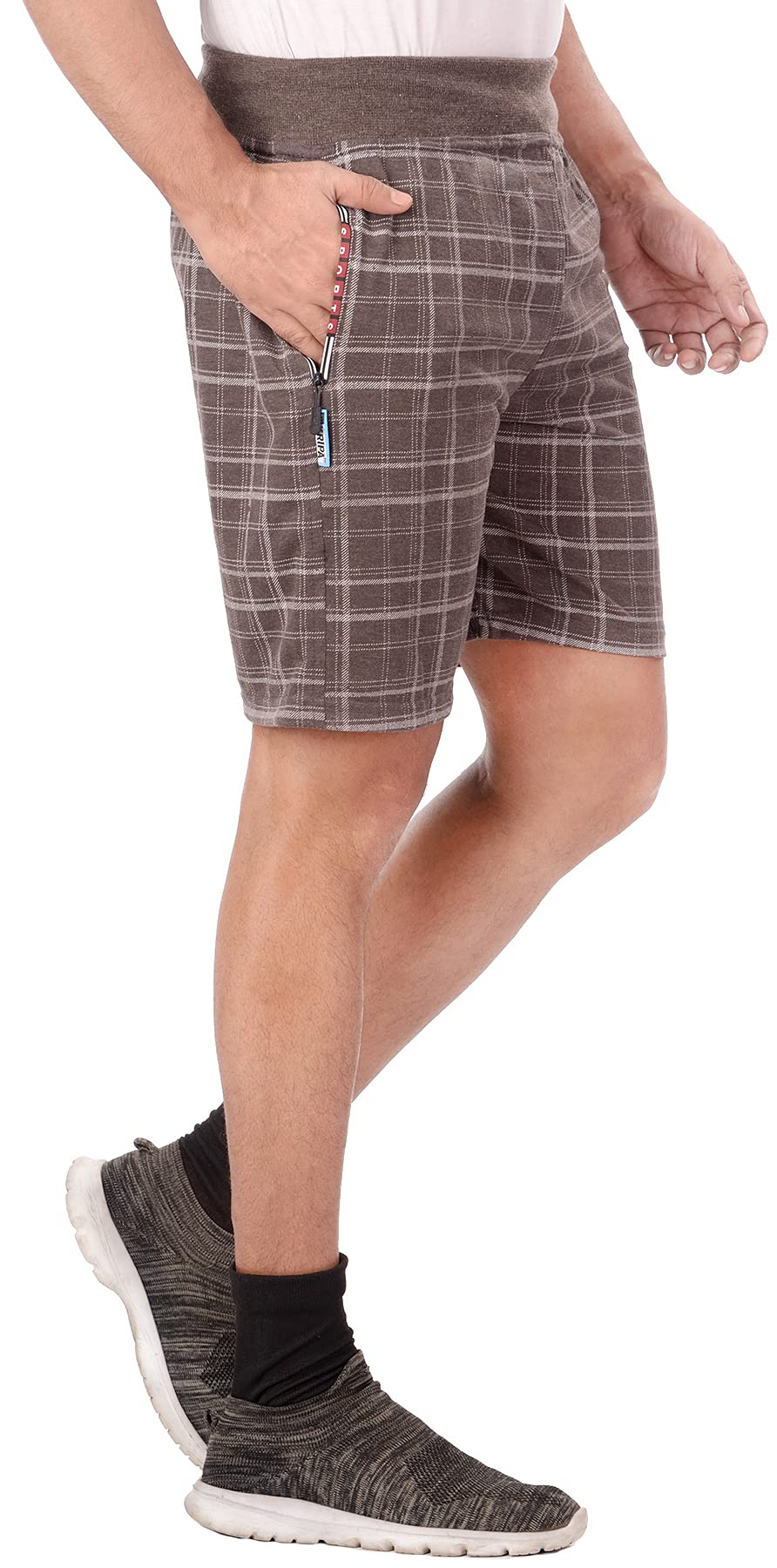 V D Sales, Men's Checkered Brown Cotton Blend Regular Fit, Free Size - [ 30 inches to 34 inches] Shorts- Casual, Summer Wear| Lightweight & Breathable Fabric