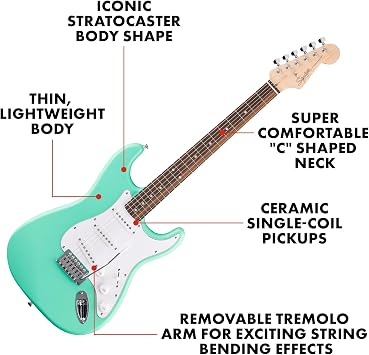 Fender Squier Debut Stratocaster Beginner Electric Guitar Kit Seafoam Green