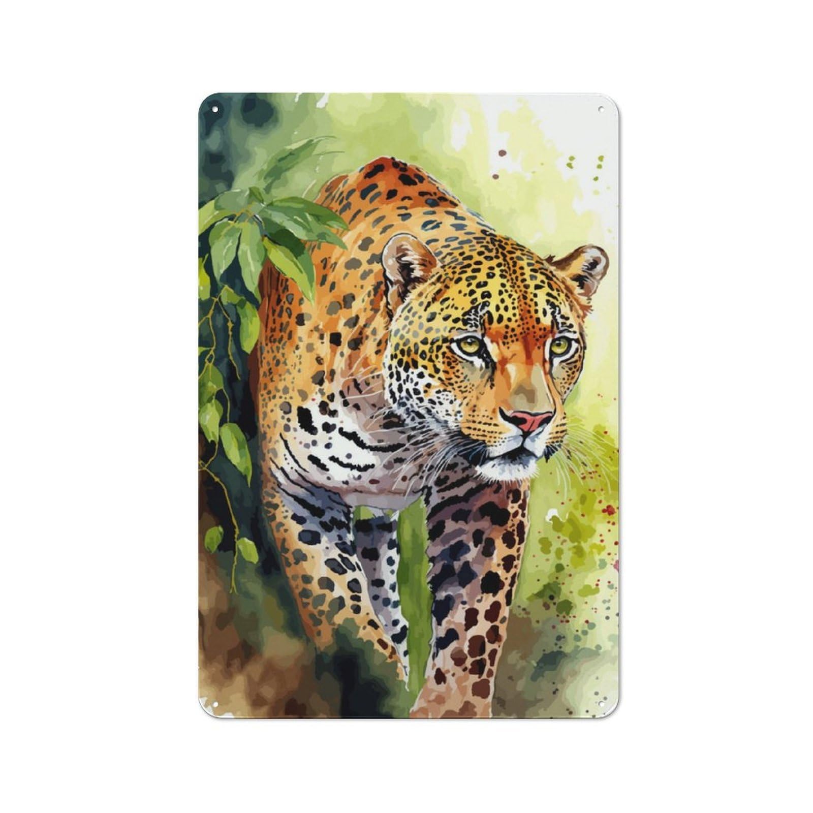Junmoney Leopard In The Jungle Rustic Metal Wall Sign 30X20cm For Hobby Room Or Studio, For Vintage Wall Decor Fans, For Themed Room Decoration