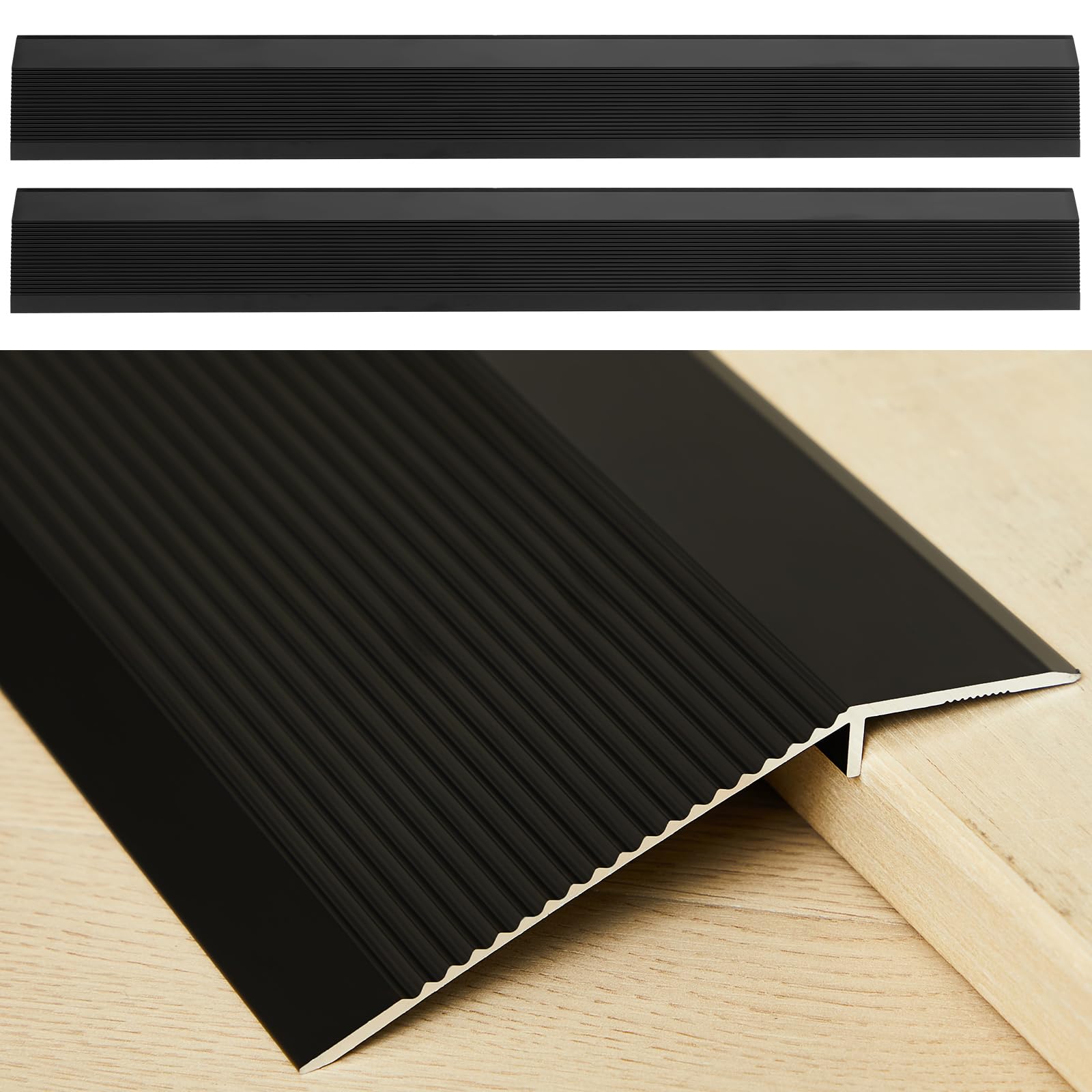 2 Pcs Aluminum Floor Transition Strip Thickness About 1.8 mm 36 Inch Threshold Ramps for Doorway Door Threshold Reducer Doorway Edge Trim Suitable for Threshold Height Less Than 1.6 Inches (Black)