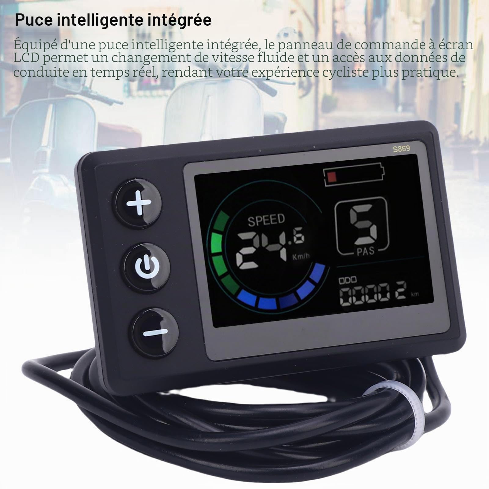 BuyWeek Kit de Contrôleur de Moteur sans Balais pour Scooter Vélo Électrique, 36V 48V 250W 350W 17A 3 Modes Contrôleur d'onde Sinusoidale Panneau d'Affichage LCD Couleur S869 et Accélérateur 130X