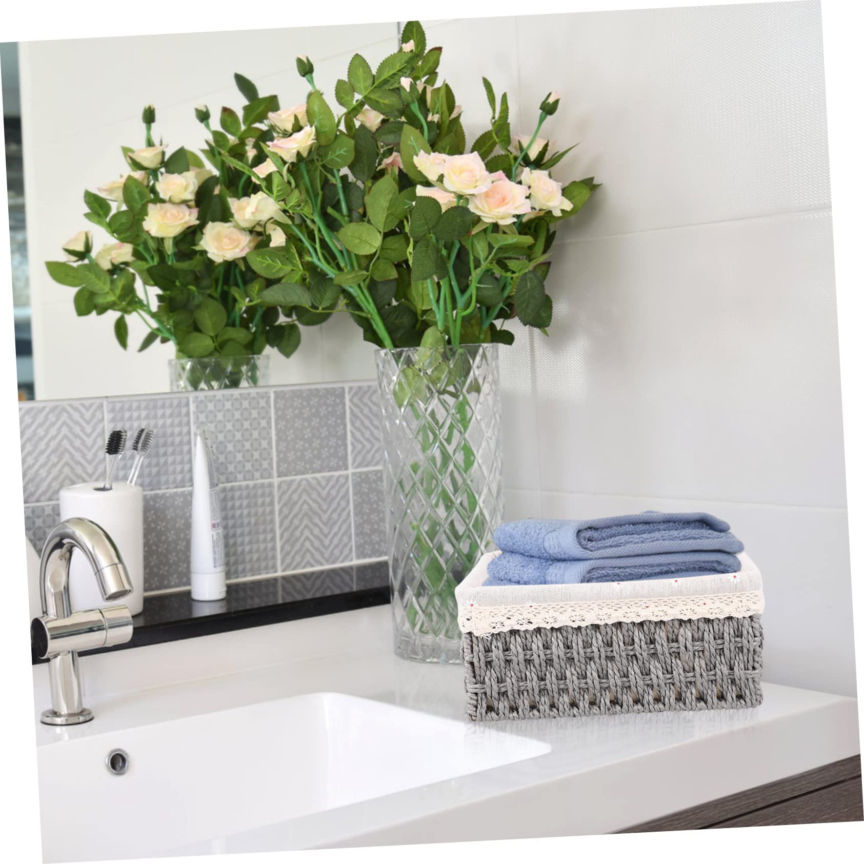 3stücke Rattan Aufbewahrungsbox Woven Korb Tabletop Kleinigkeiten Lagerung Organizer Container Für Zuhause Büro Schule Mit Deckel Für Make-up Obst Werkzeuge