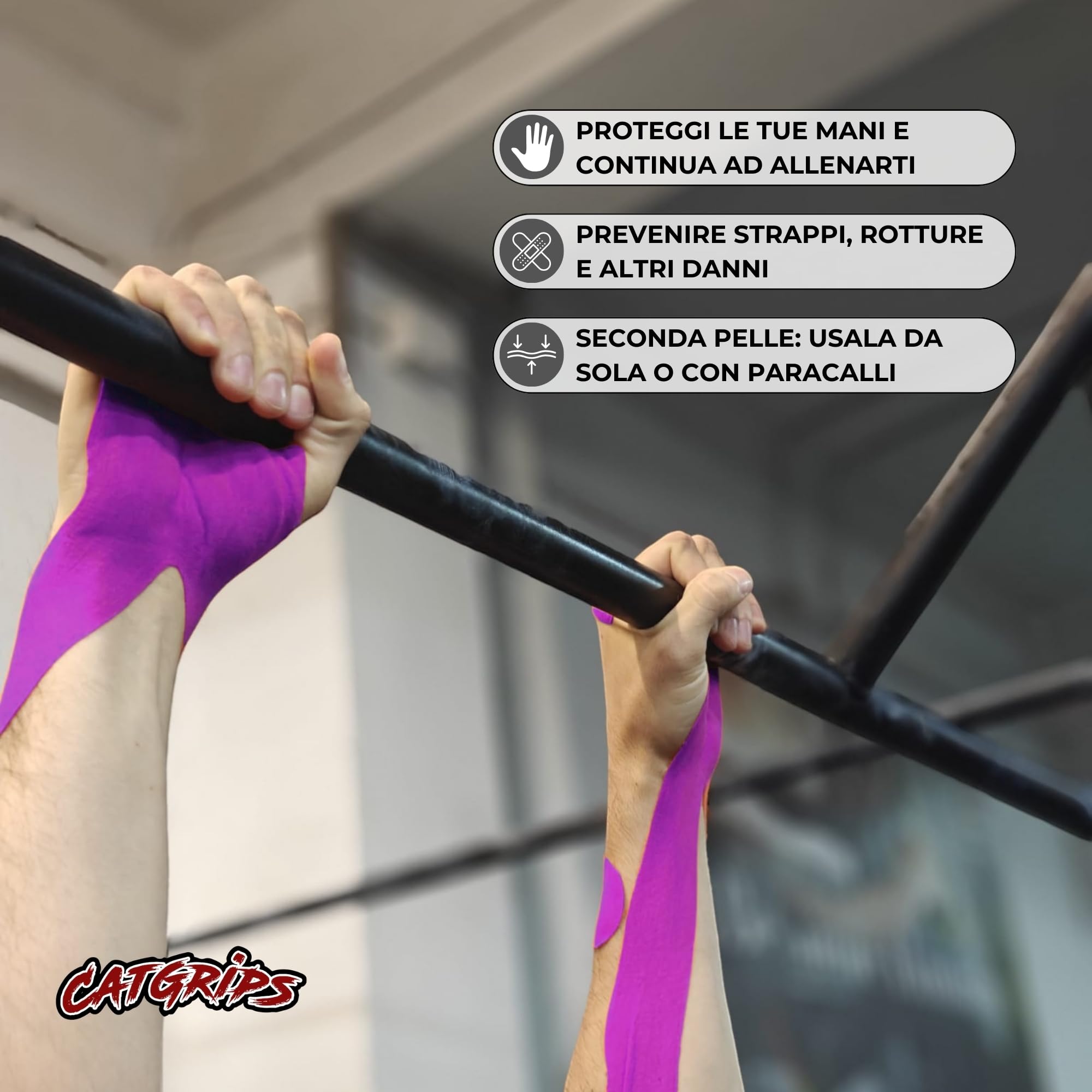Nastro di protezione delle mani per crossfit, CatGrips, Ginnastici, Anelli, Calistenia, Strisce Nastro pretagliato con fori per dita (Arancione, 10 pezzi - 2 fori